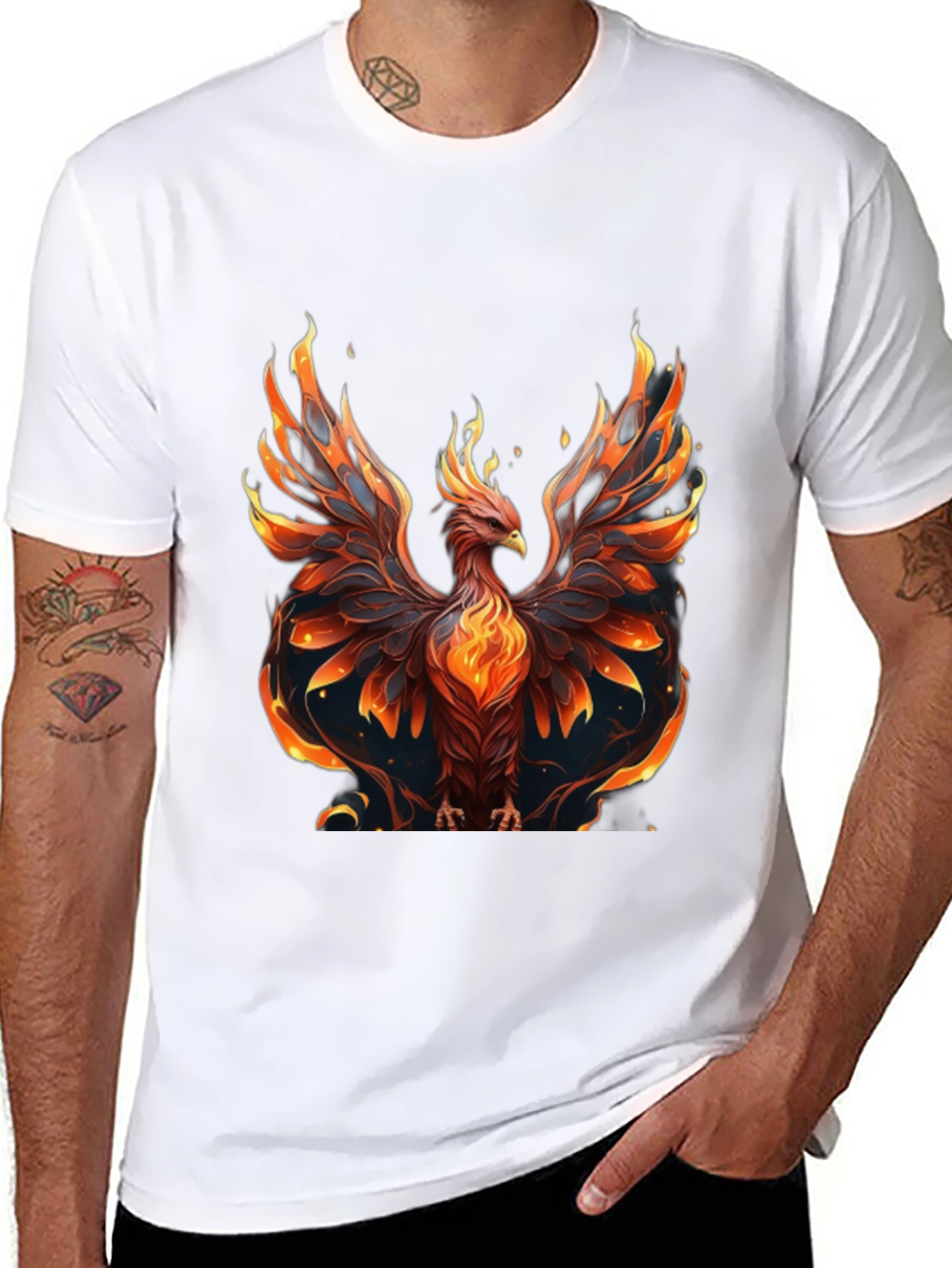 Fiery Phoenix Graphic Tee - Black Cotton Comfort