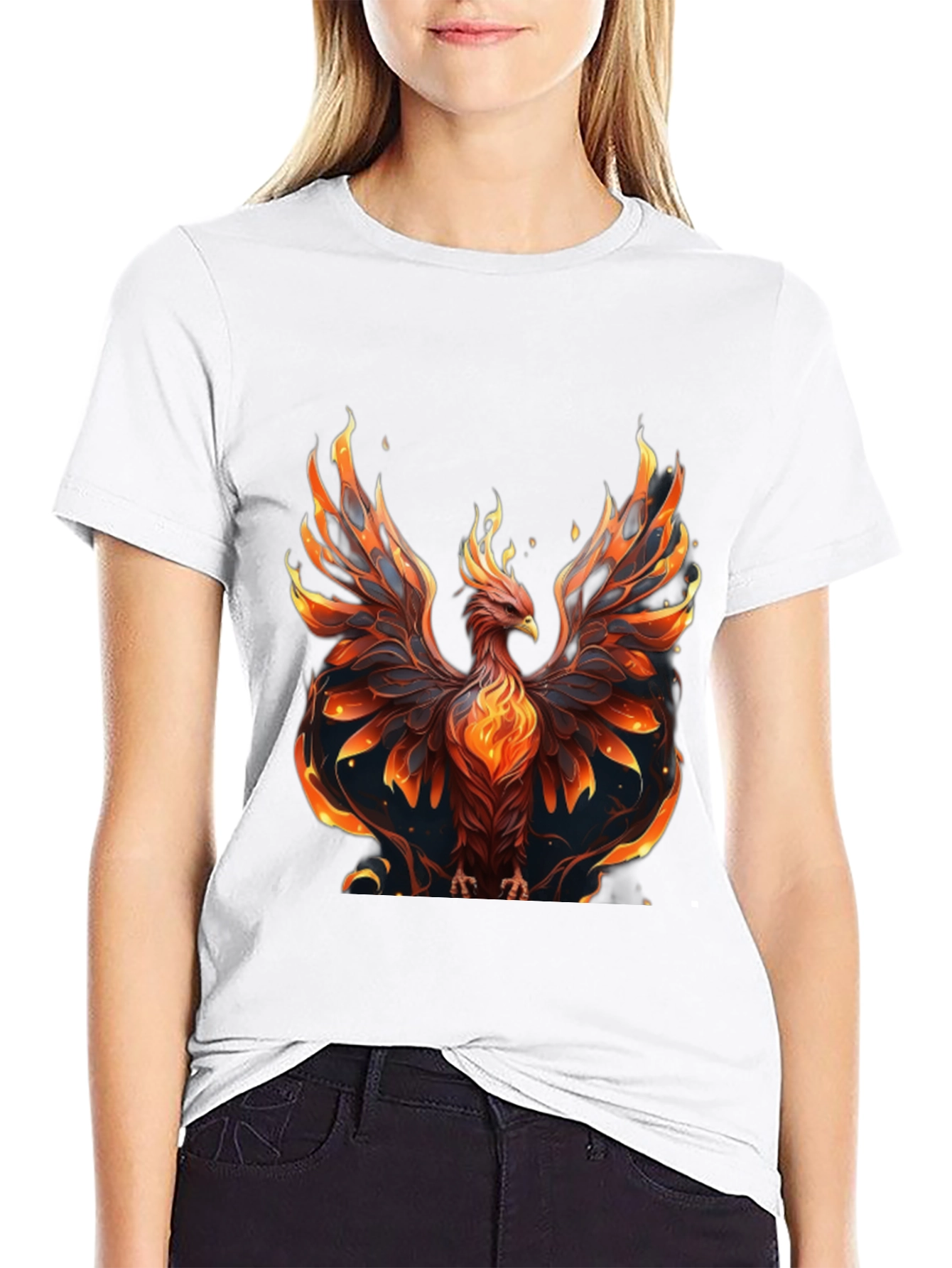 Fiery Phoenix Graphic Tee - Black Cotton Comfort