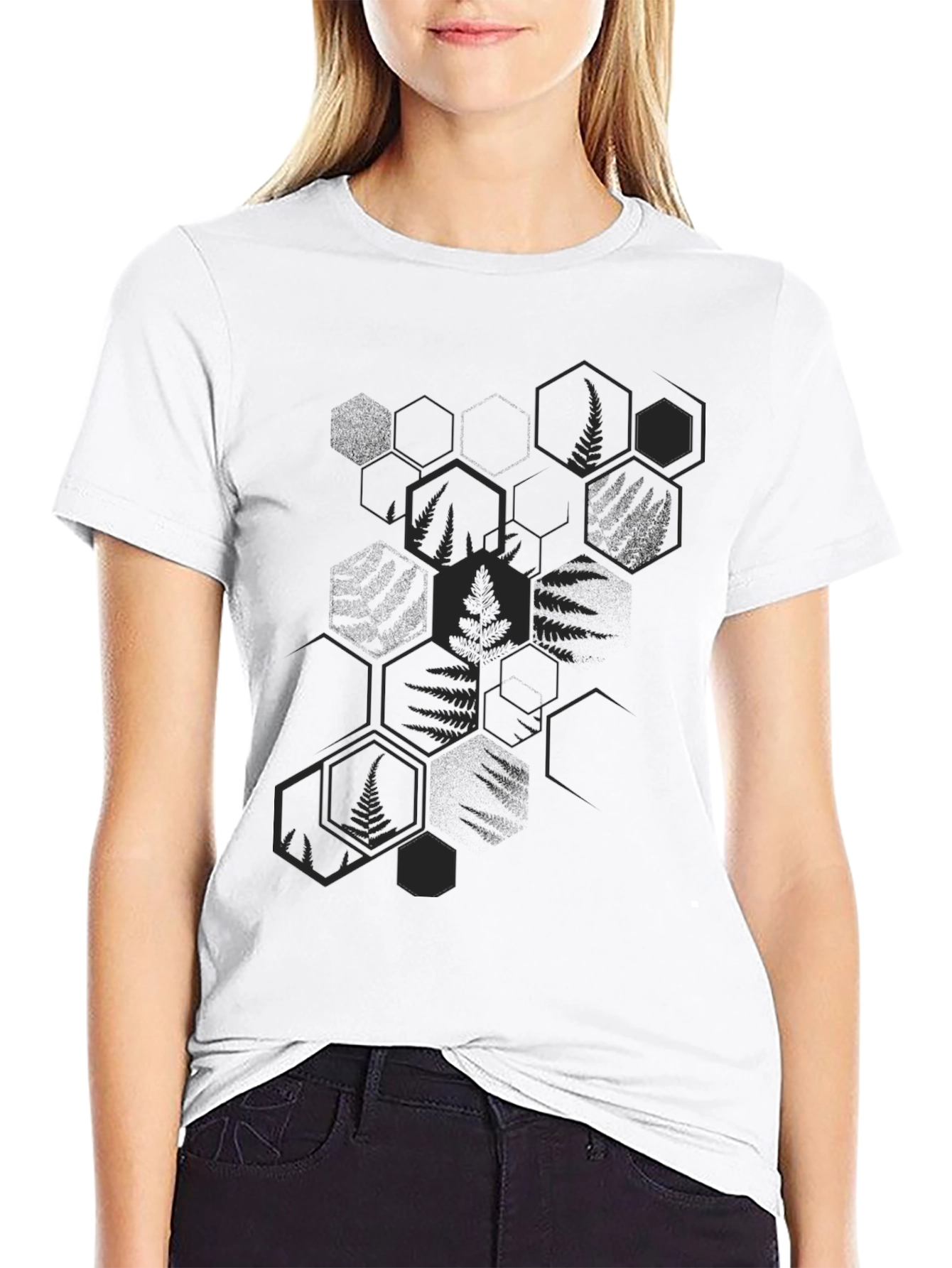 Mens Black Fern Hexagon Graphic Tee