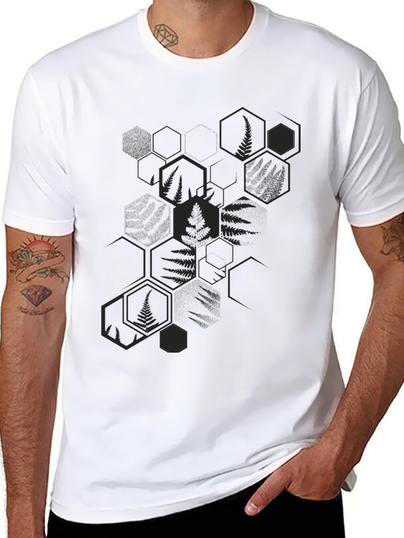 Mens Black Fern Hexagon Graphic Tee