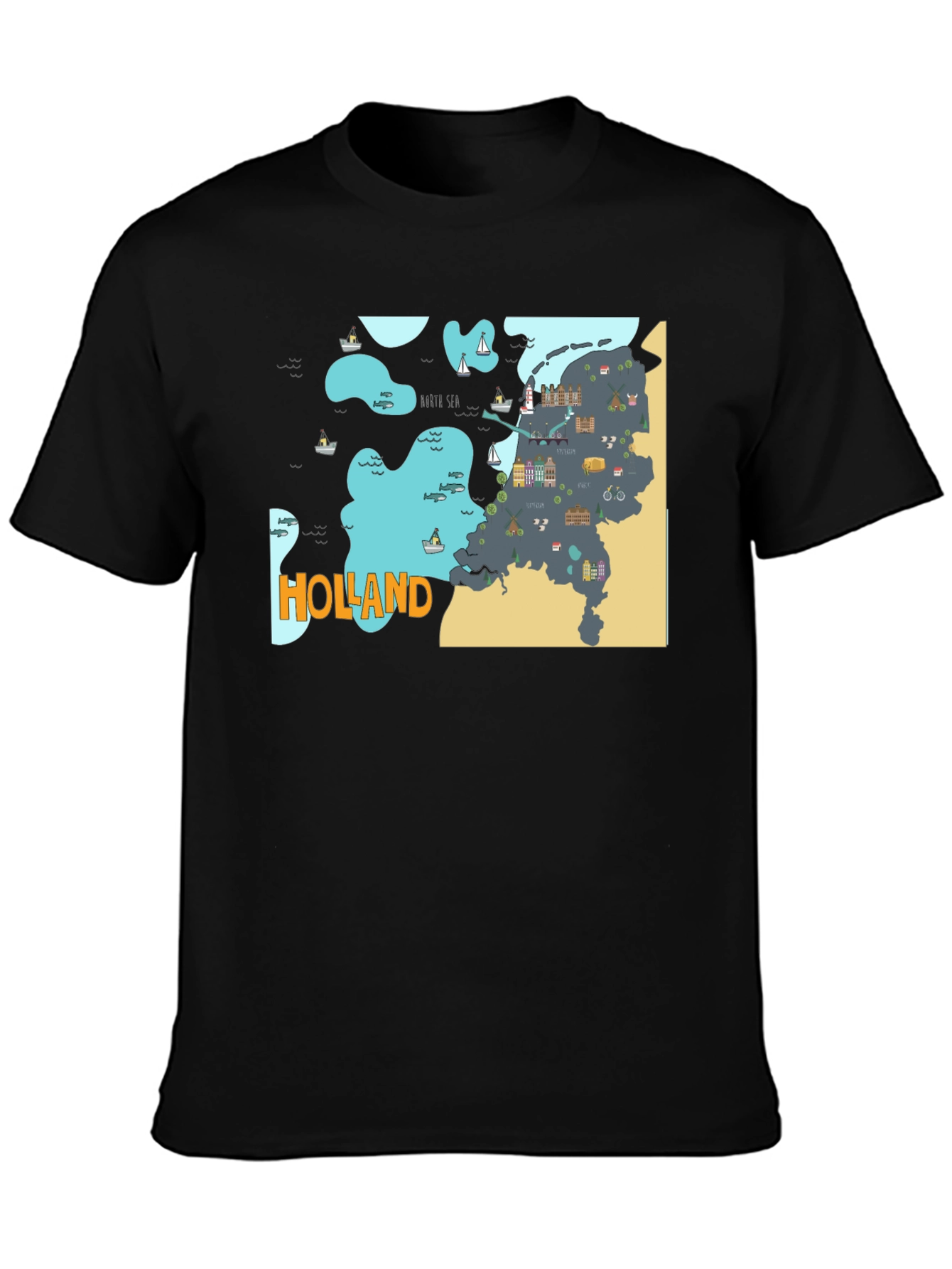 Holland Map Graphic Tee - Black Cotton T-Shirt