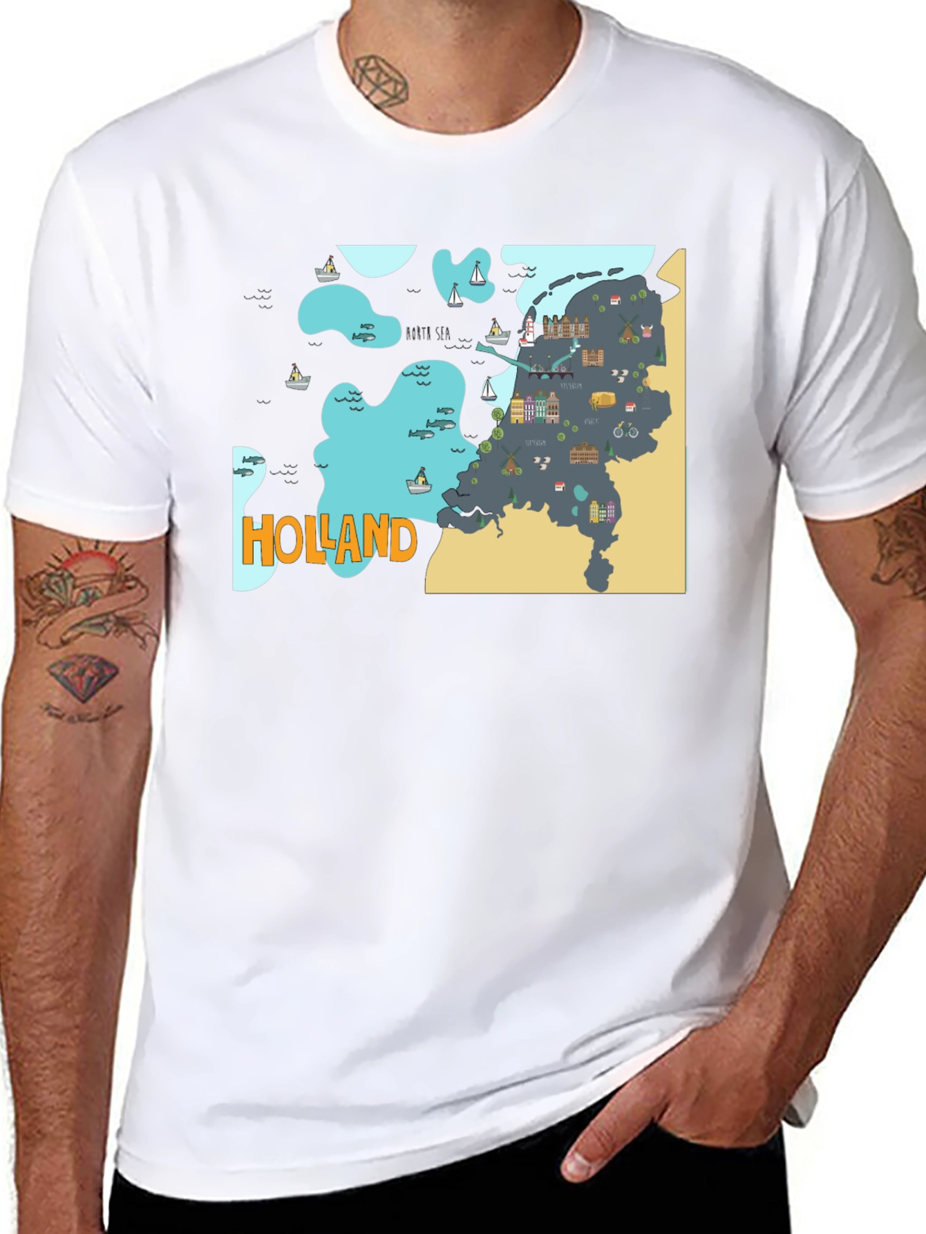 Holland Map Graphic Tee - Black Cotton T-Shirt