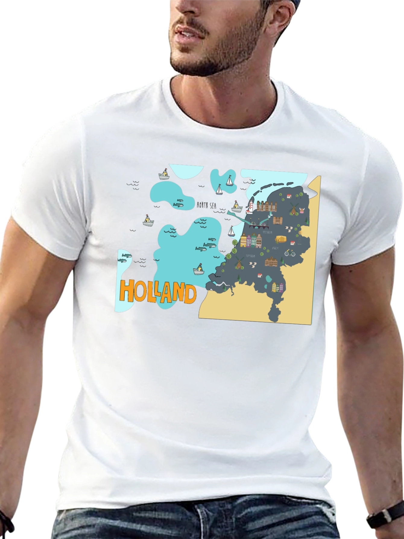 Holland Map Graphic Tee - Black Cotton T-Shirt