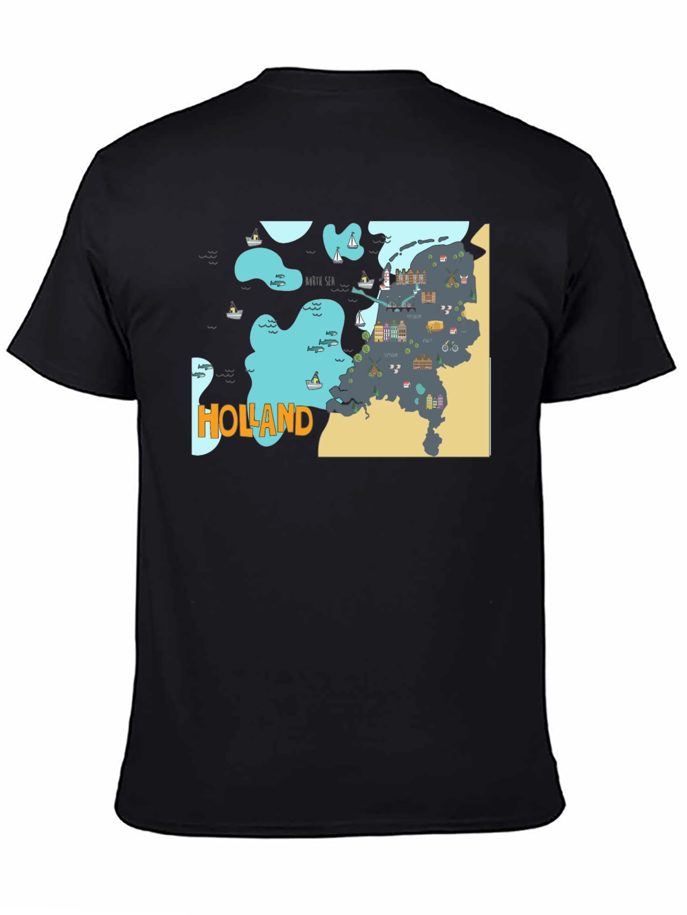 Holland Map Graphic Tee - Black Cotton T-Shirt