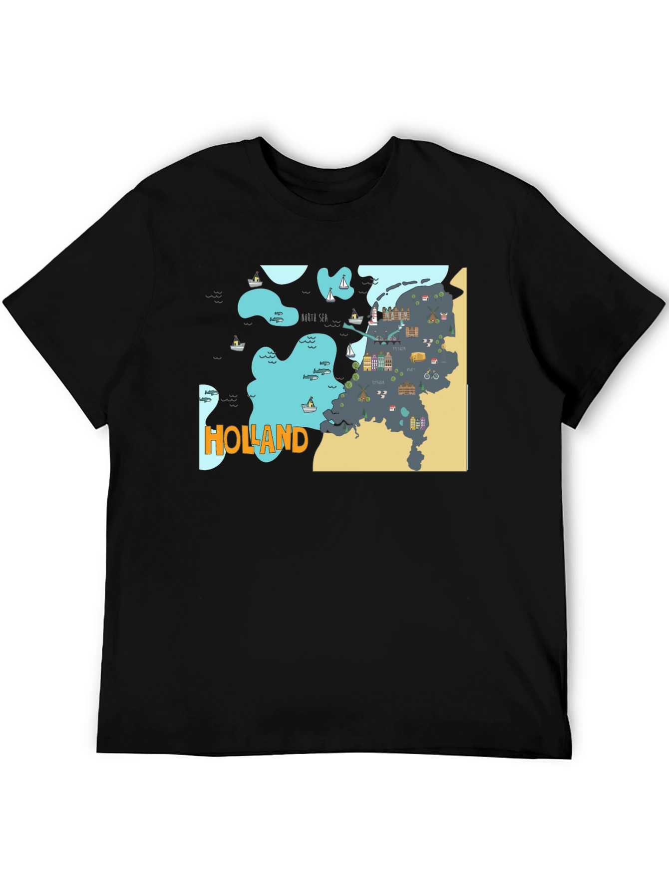 Holland Map Graphic Tee - Black Cotton T-Shirt