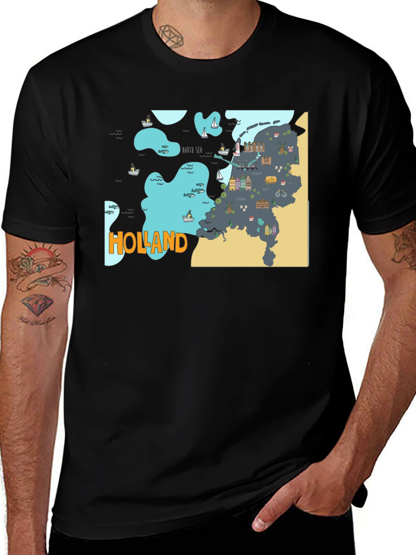 Holland Map Graphic Tee - Black Cotton T-Shirt