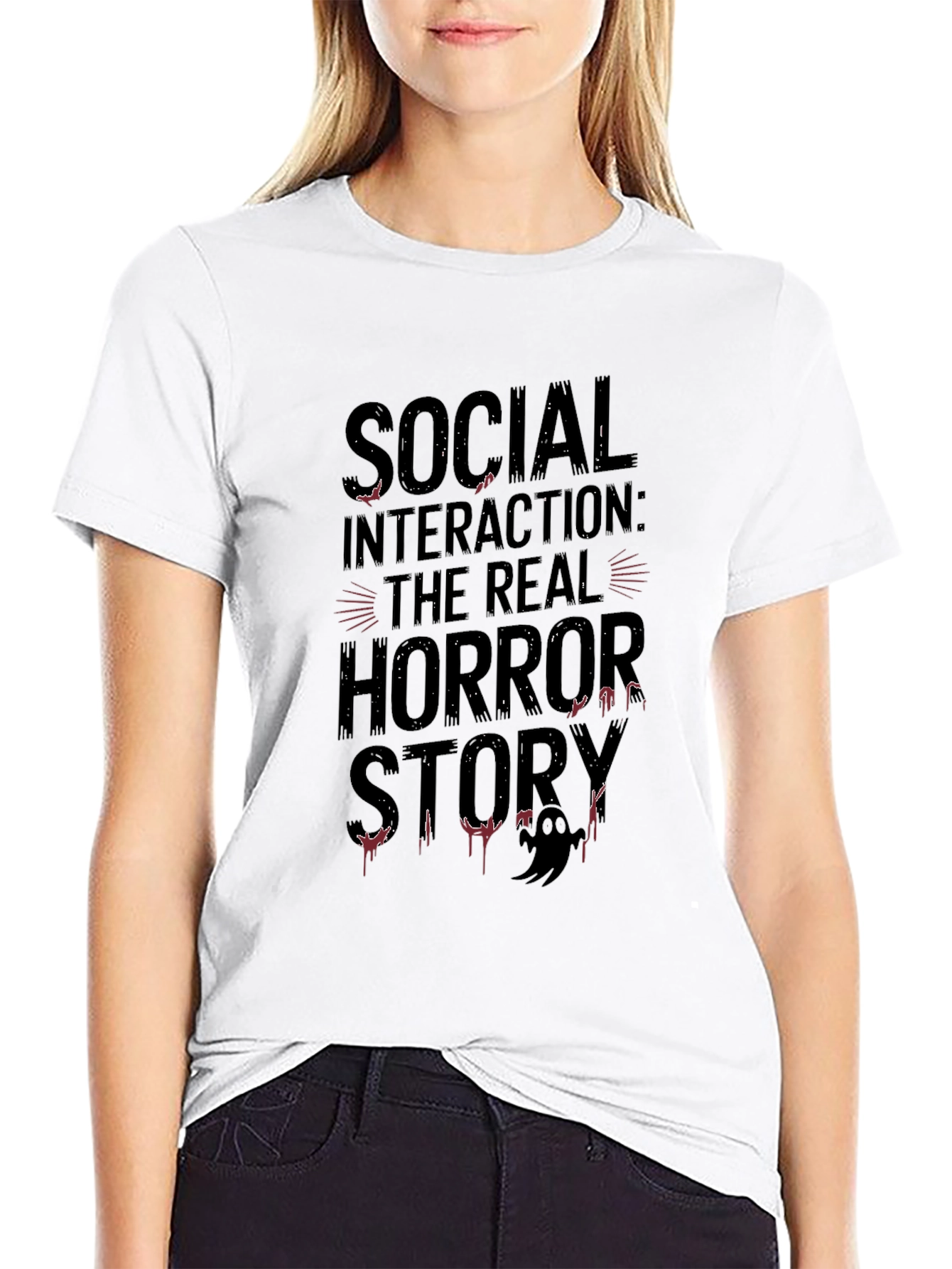 Social Interaction Horror Story Black T-Shirt