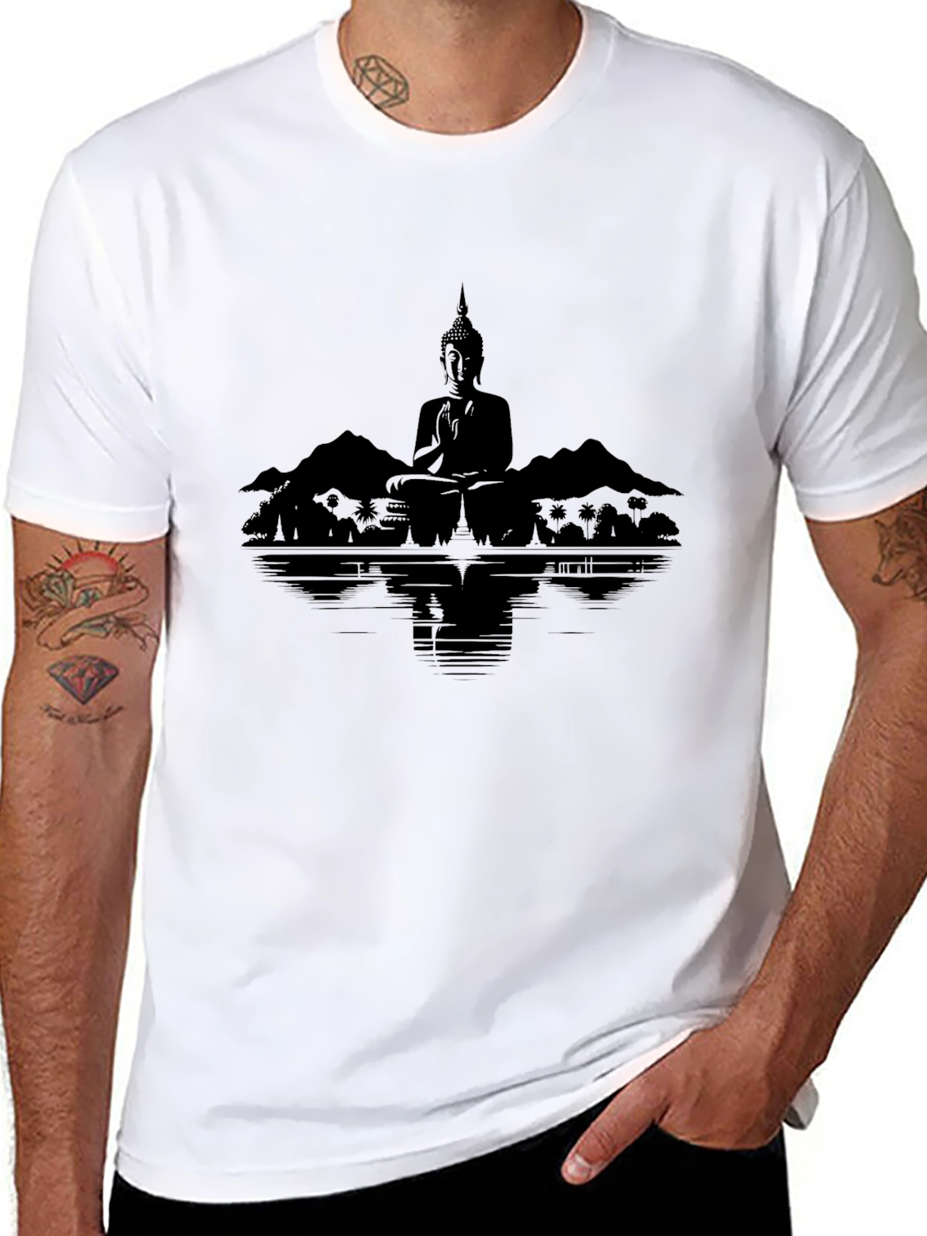 Meditative Buddha Graphic Tee - Serene Reflections