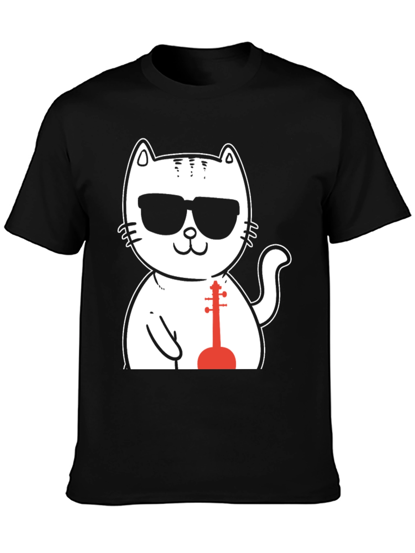 Cool Cat Musician T-Shirt - Black
