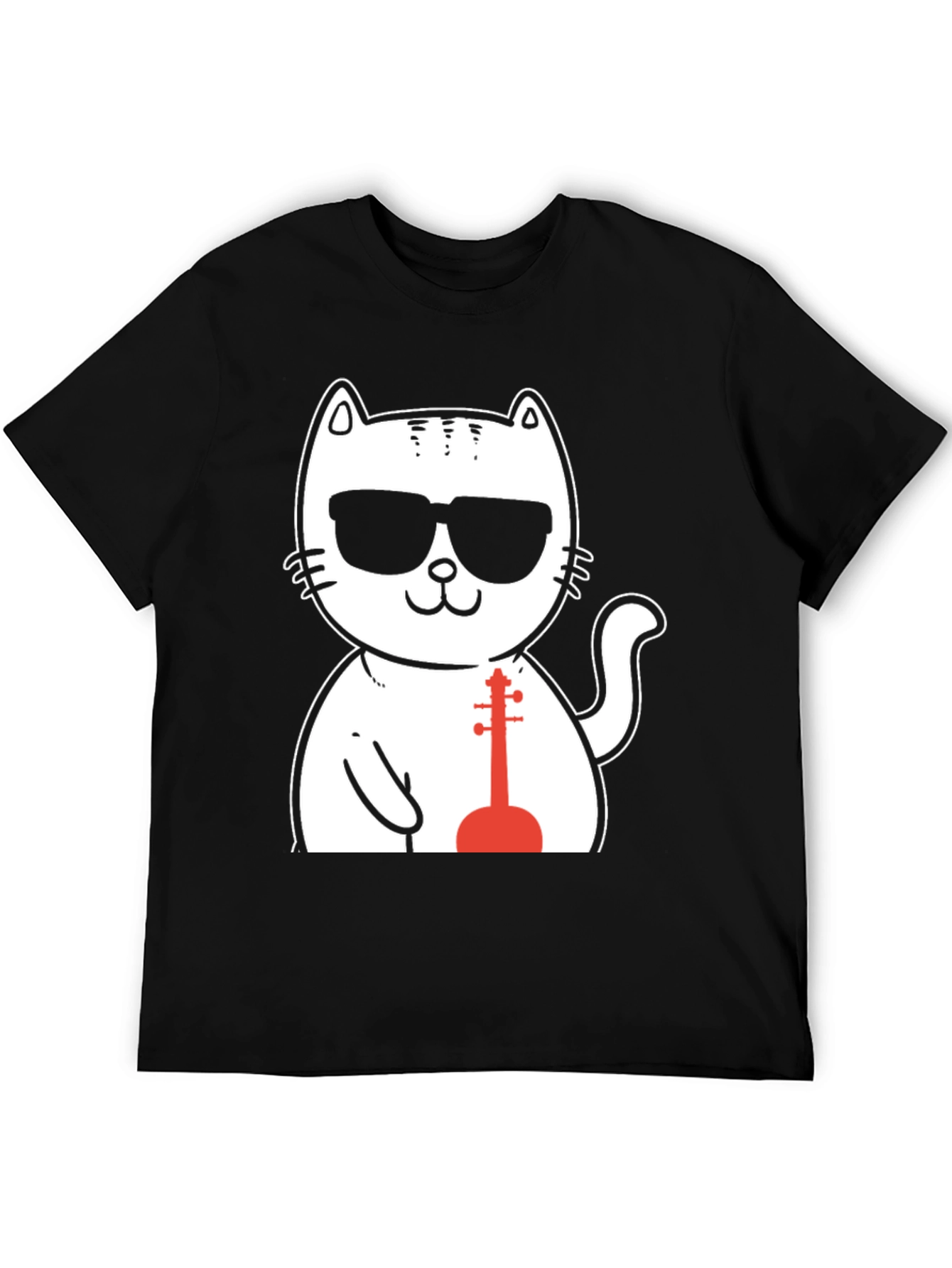 Cool Cat Musician T-Shirt - Black