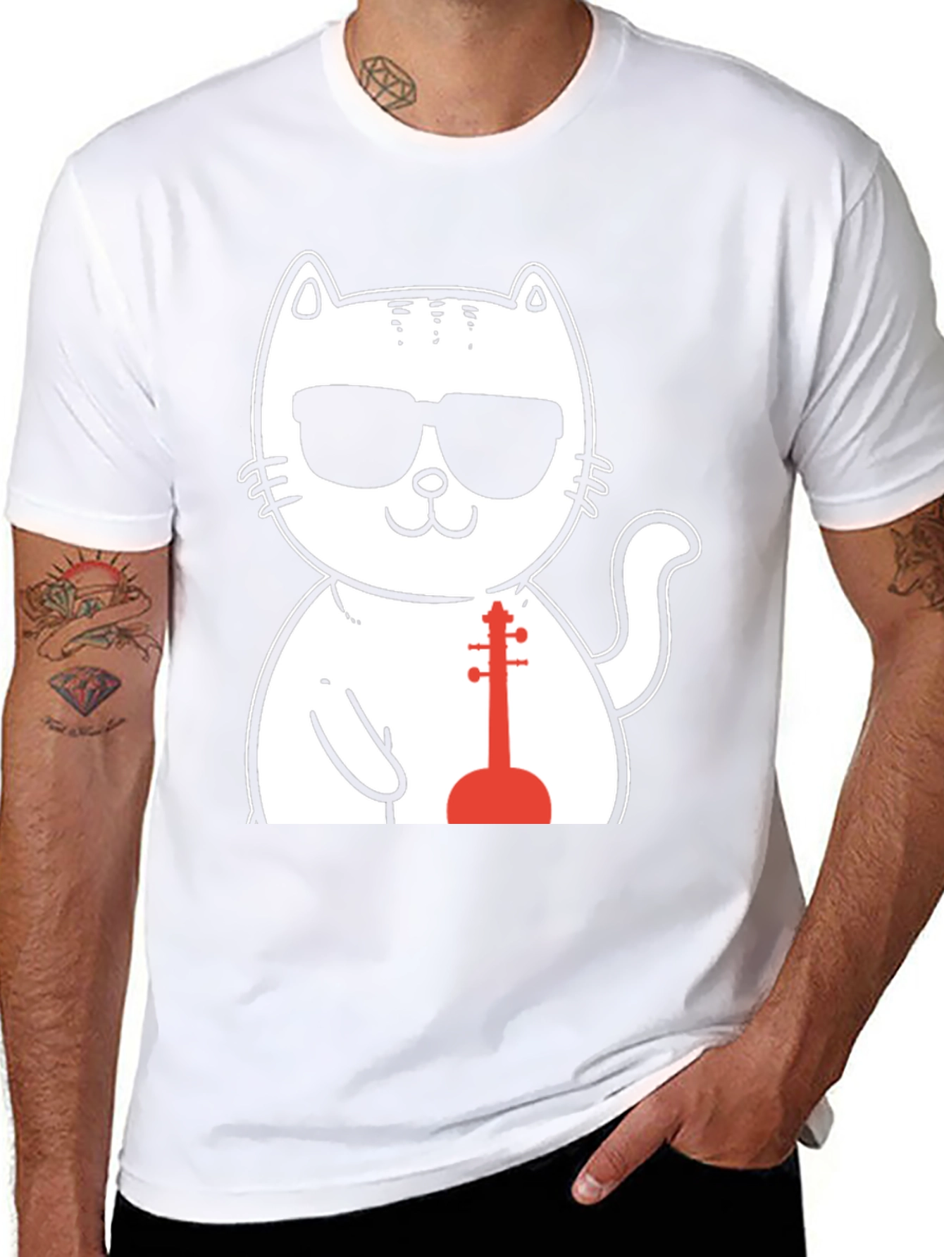 Cool Cat Musician T-Shirt - Black