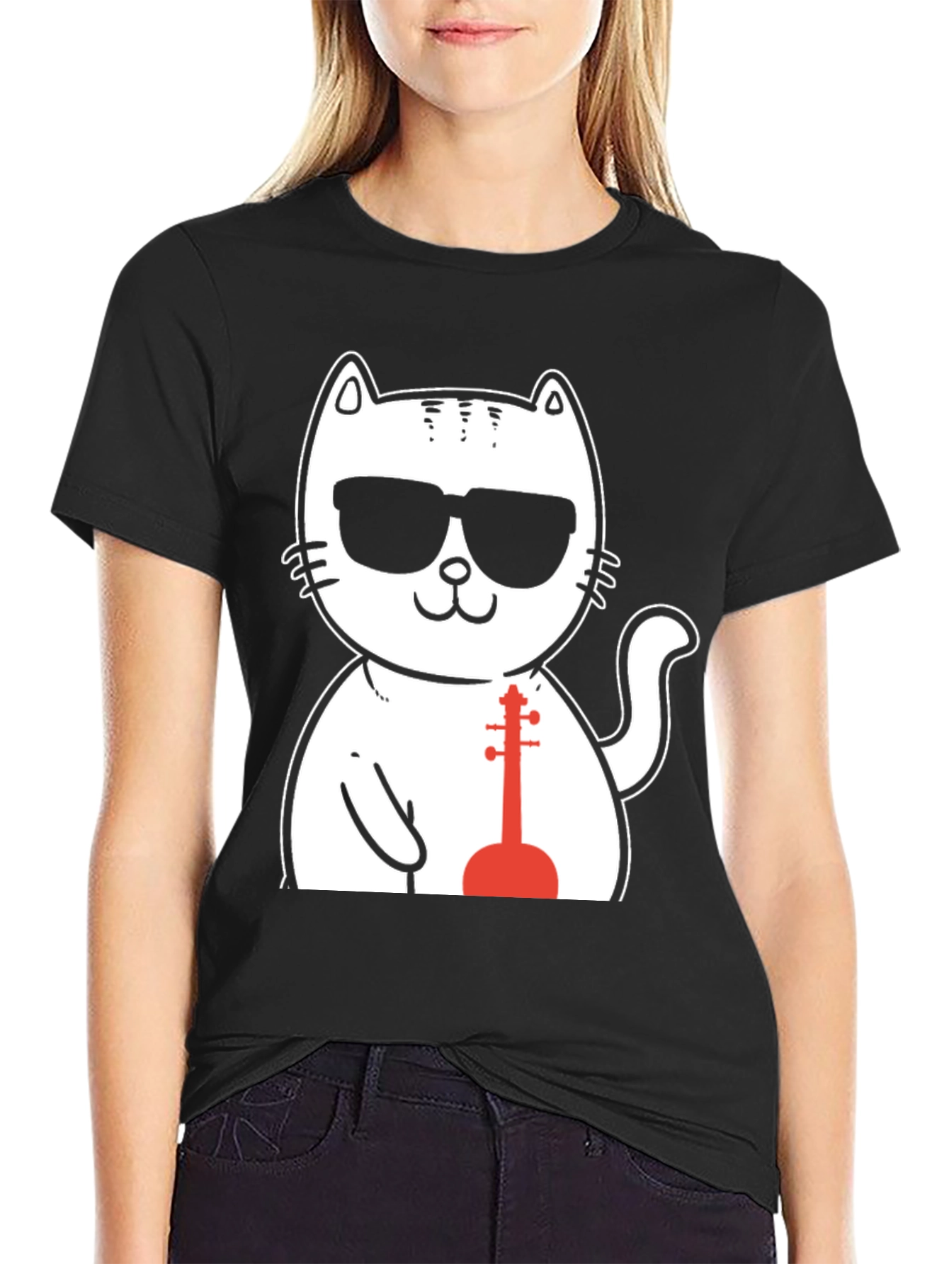 Cool Cat Musician T-Shirt - Black