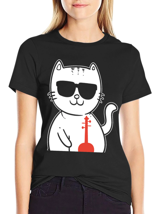 Cool Cat Musician T-Shirt - Black