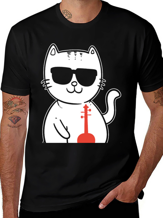 Cool Cat Musician T-Shirt - Black