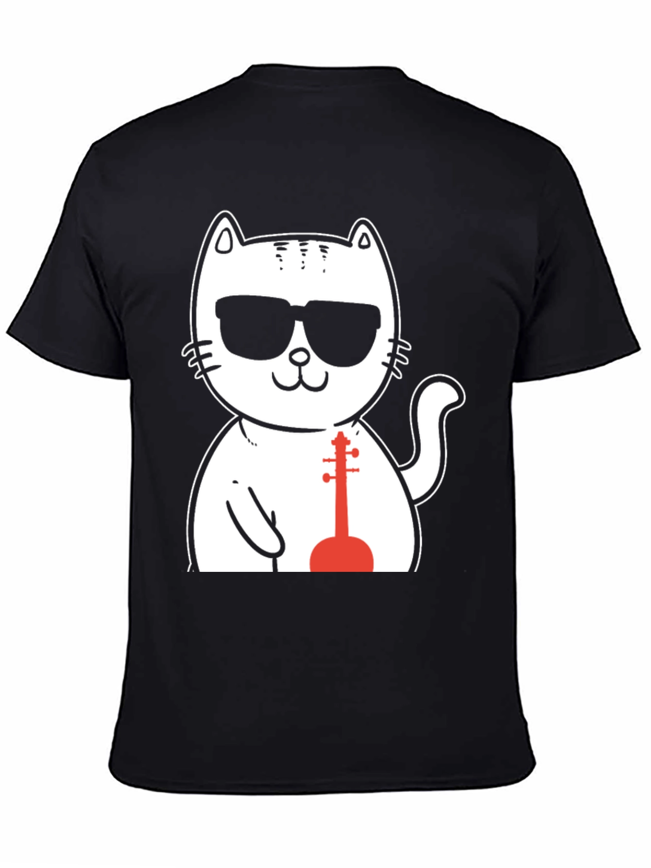 Cool Cat Musician T-Shirt - Black