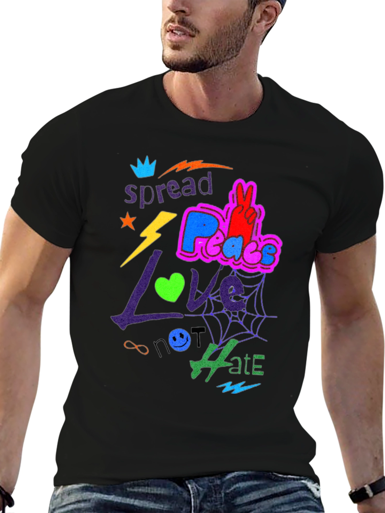 Spread Love Peace Not Hate Graphic Tee - Black