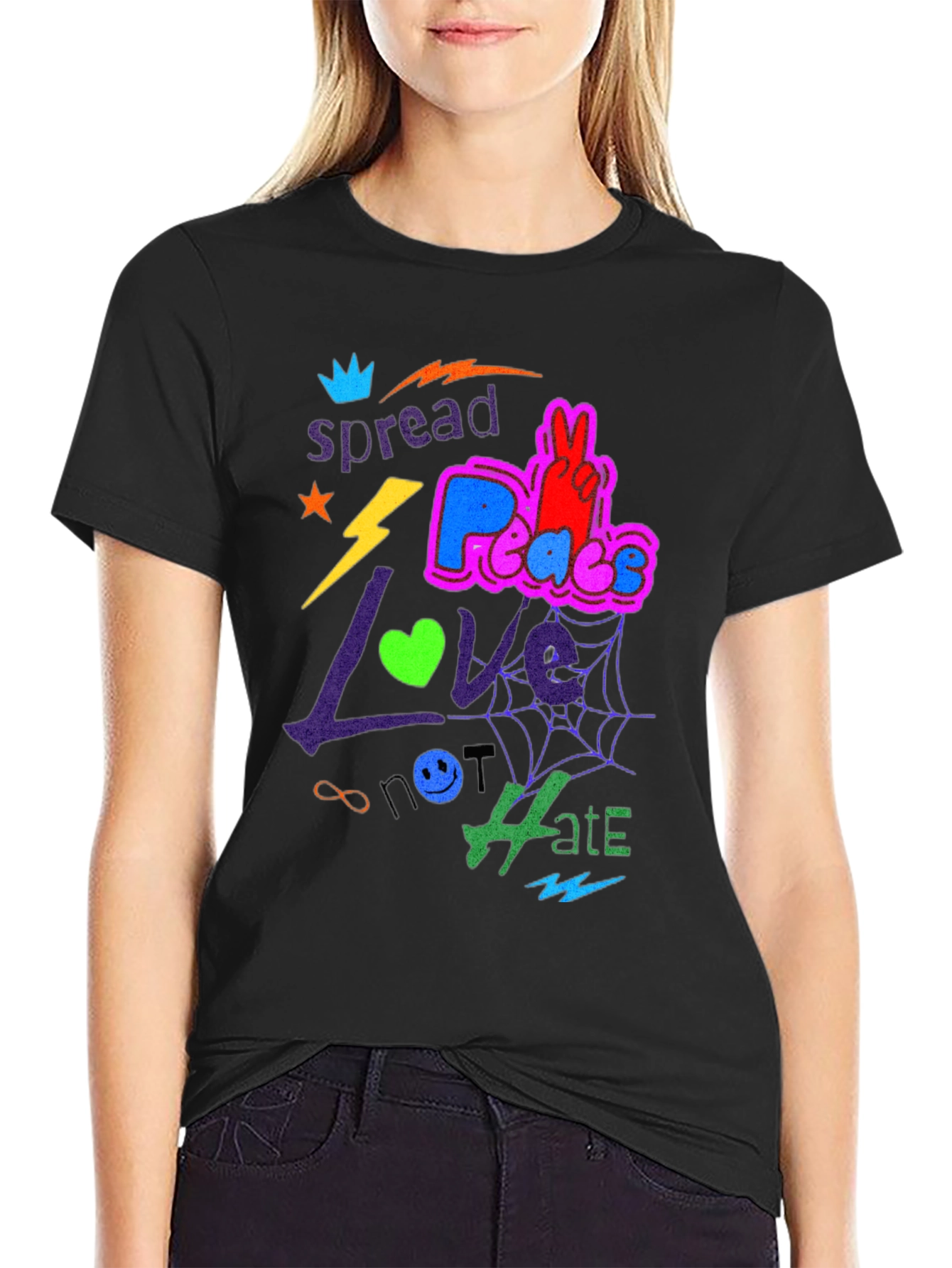 Spread Love Peace Not Hate Graphic Tee - Black