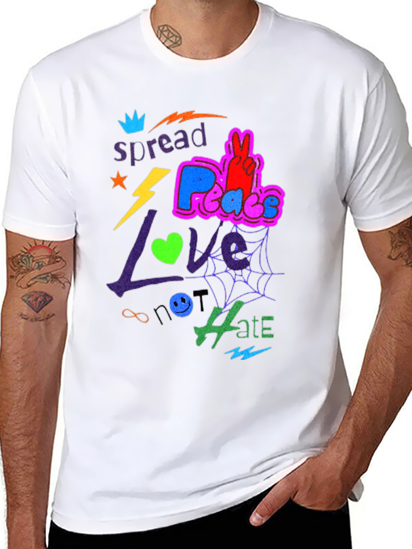 Spread Love Peace Not Hate Graphic Tee - Black