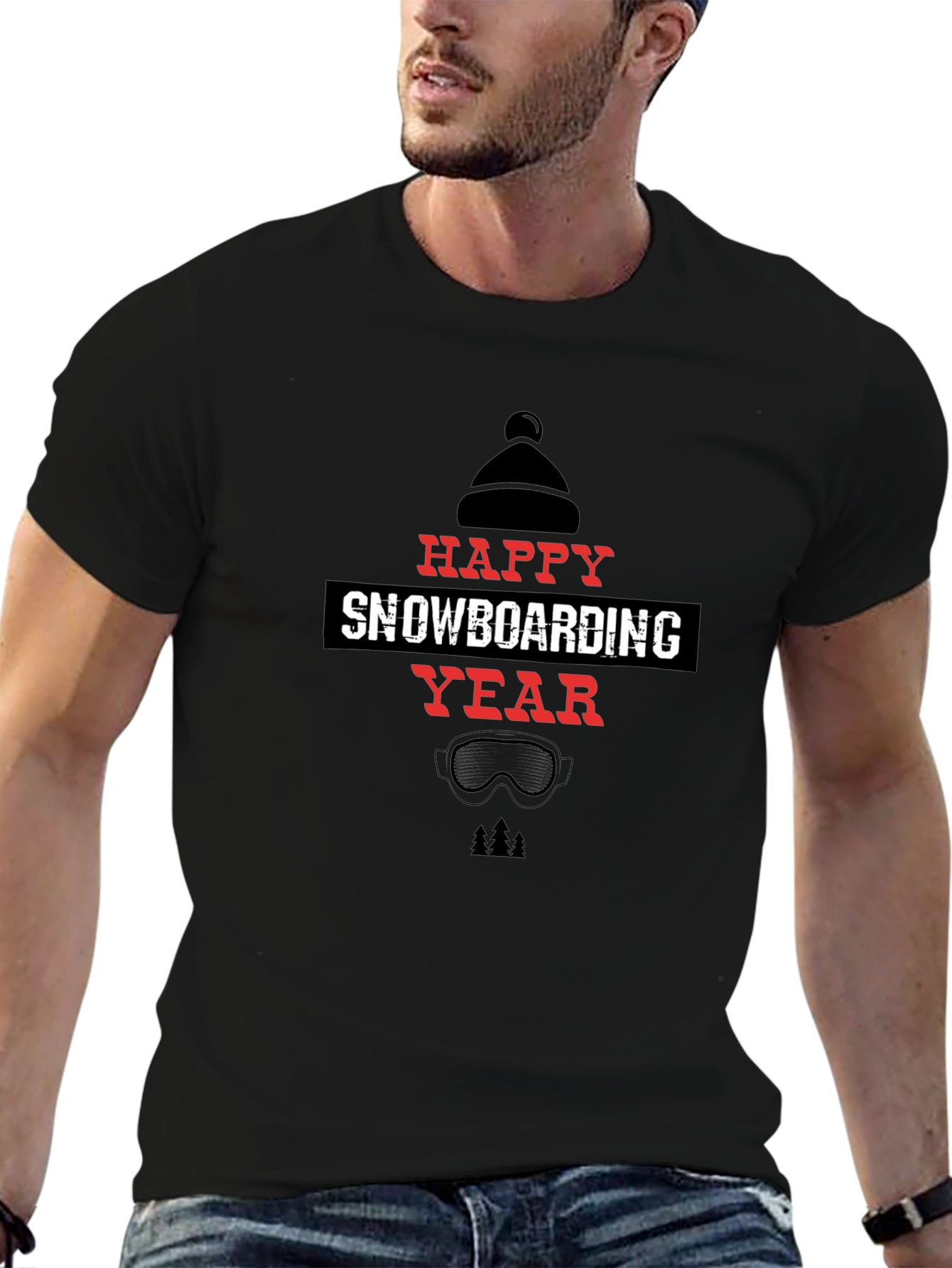 Happy Snowboarding Year Black T-Shirt