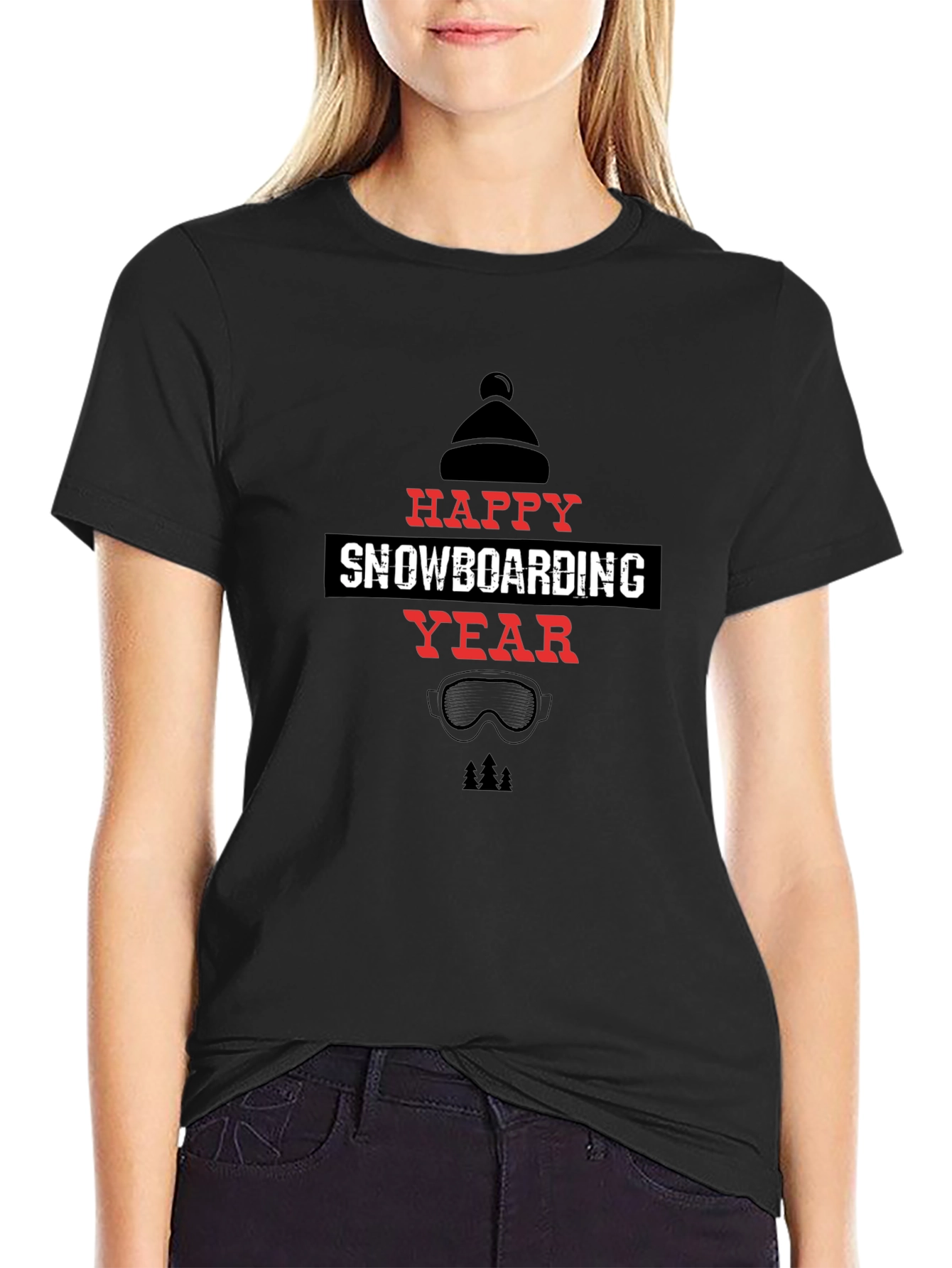 Happy Snowboarding Year Black T-Shirt