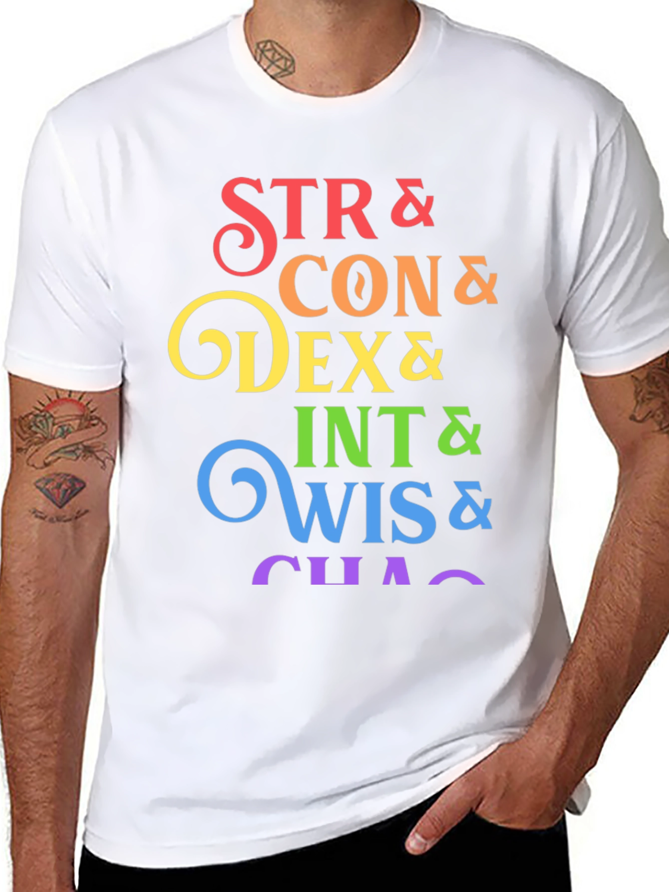 D&D Stats Rainbow Graphic Black T-Shirt