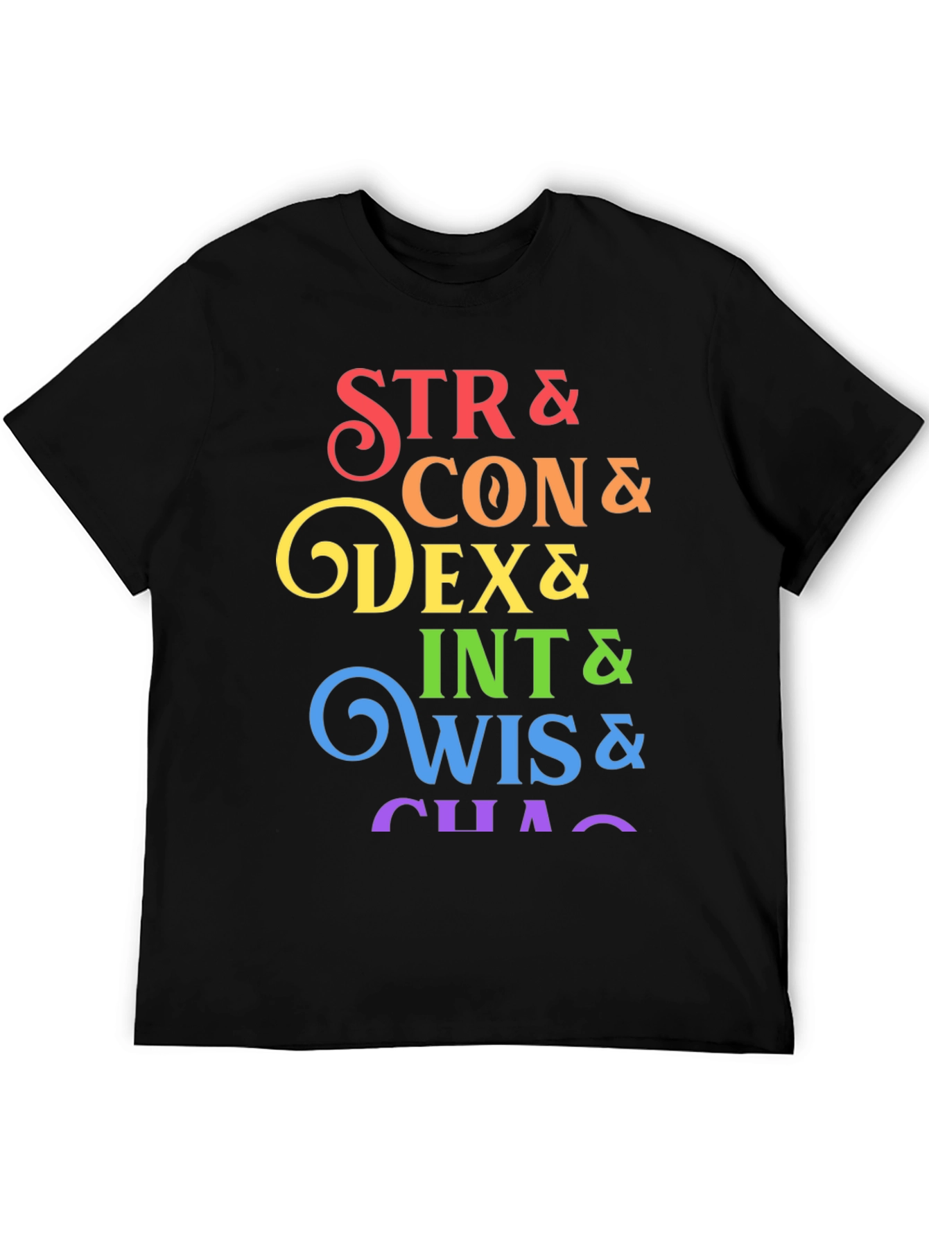 D&D Stats Rainbow Graphic Black T-Shirt
