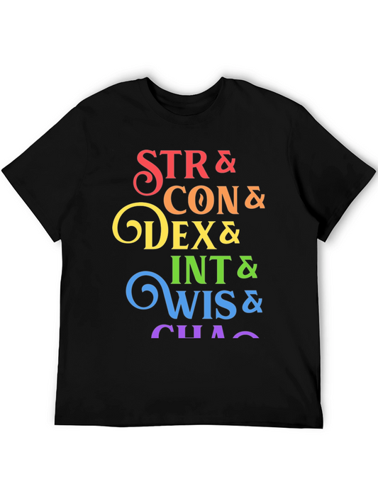 D&D Stats Rainbow Graphic Black T-Shirt