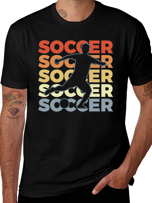 Retro Soccer Player Graphic Tee - Vintage Style Black T-Shirt