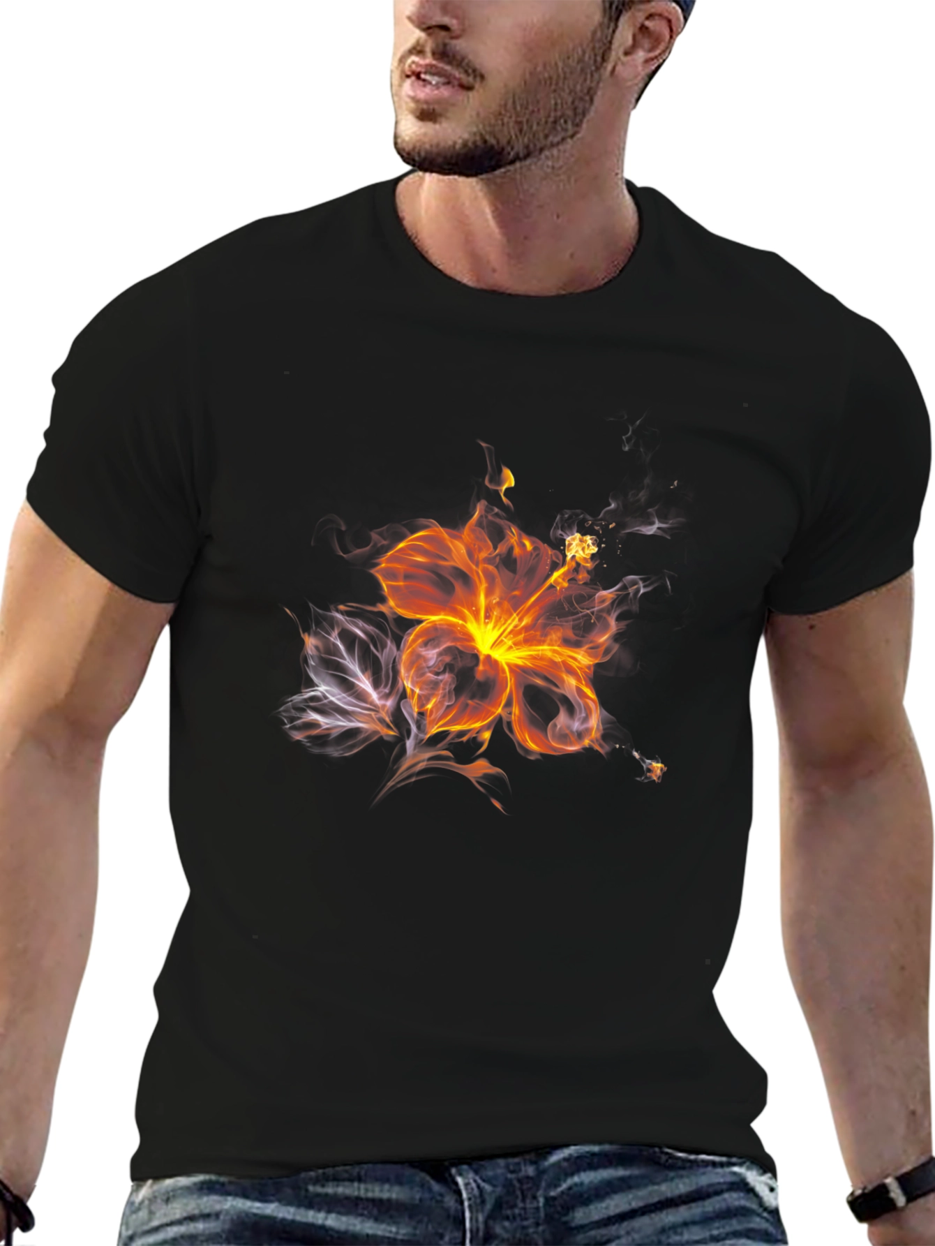 Fiery Floral Graphic Black Tee
