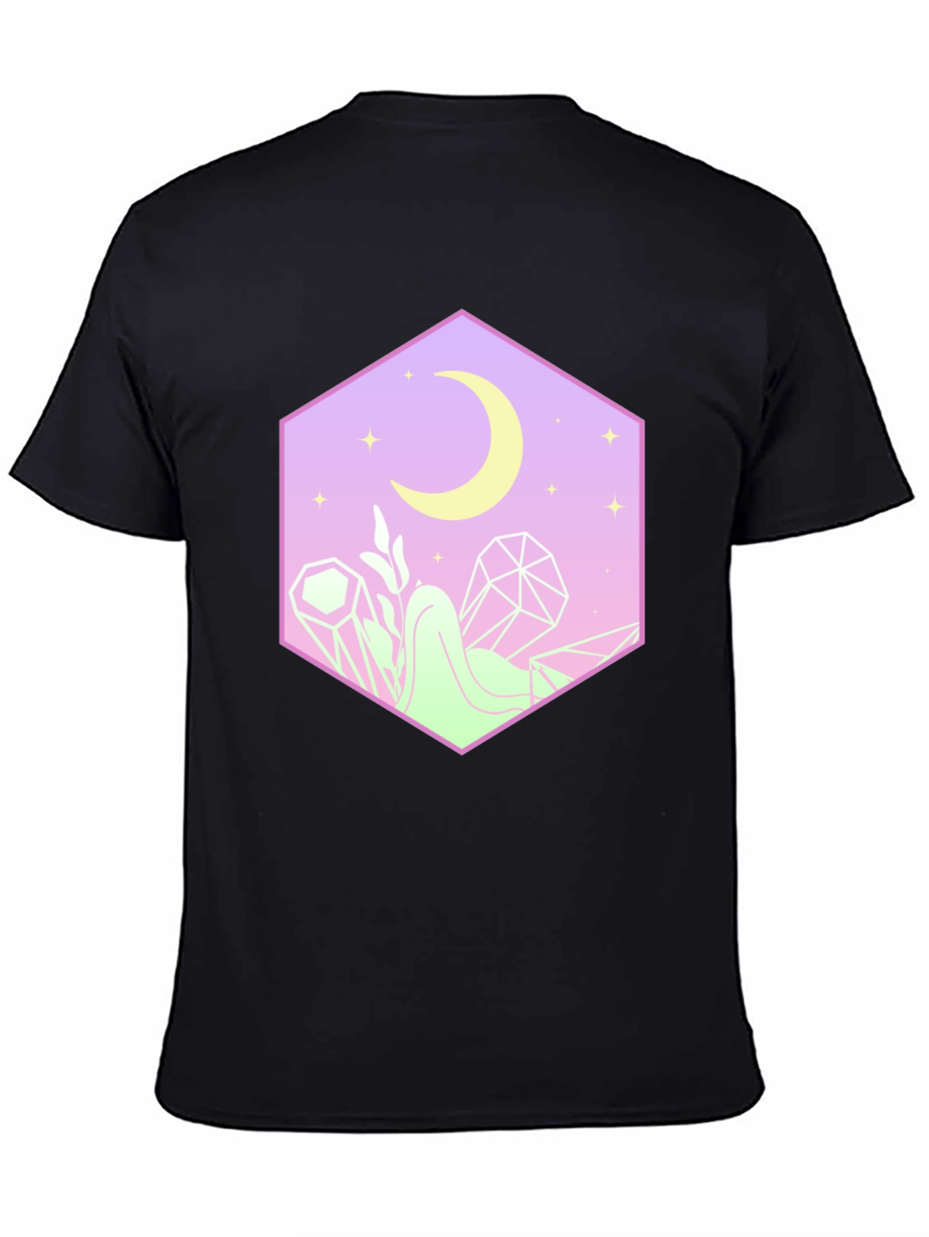 Mystical Moon Hexagon Graphic Tee - Black Cotton Blend