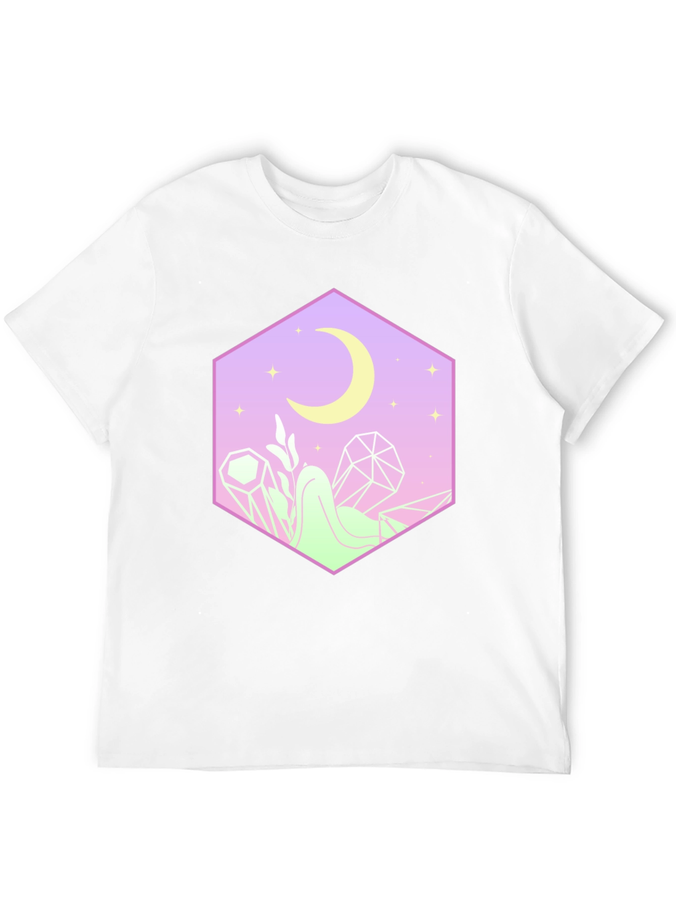 Mystical Moon Hexagon Graphic Tee - Black Cotton Blend