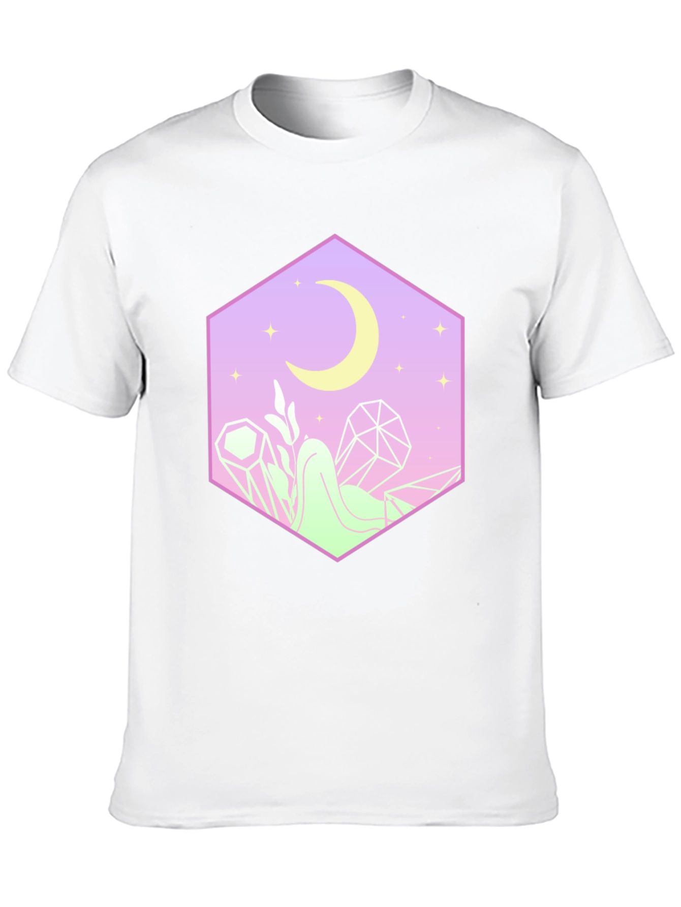 Mystical Moon Hexagon Graphic Tee - Black Cotton Blend