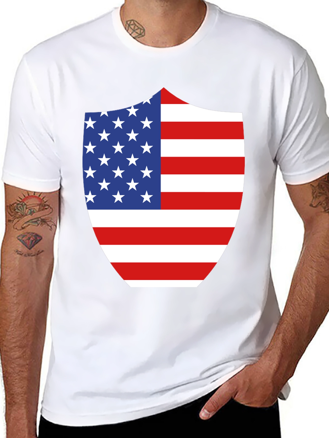 American Flag Shield Graphic Tee - Patriotic Black T-Shirt