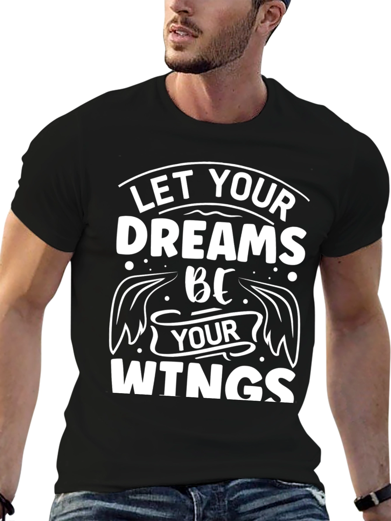 Dreams Be Your Wings Black T-Shirt Inspirational Mens Tee