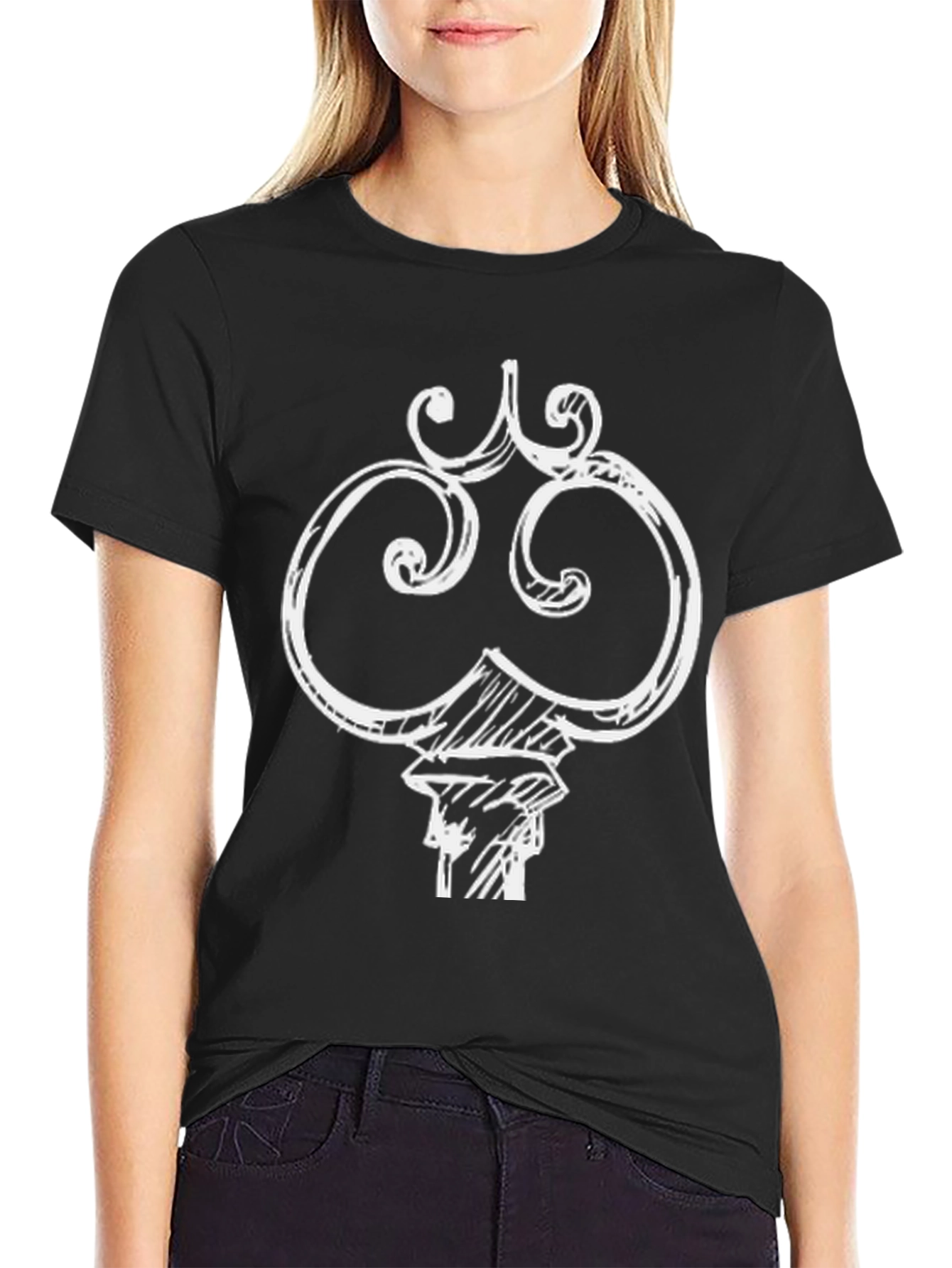 Key Graphic Tee - Black Cotton Blend Casual T-Shirt