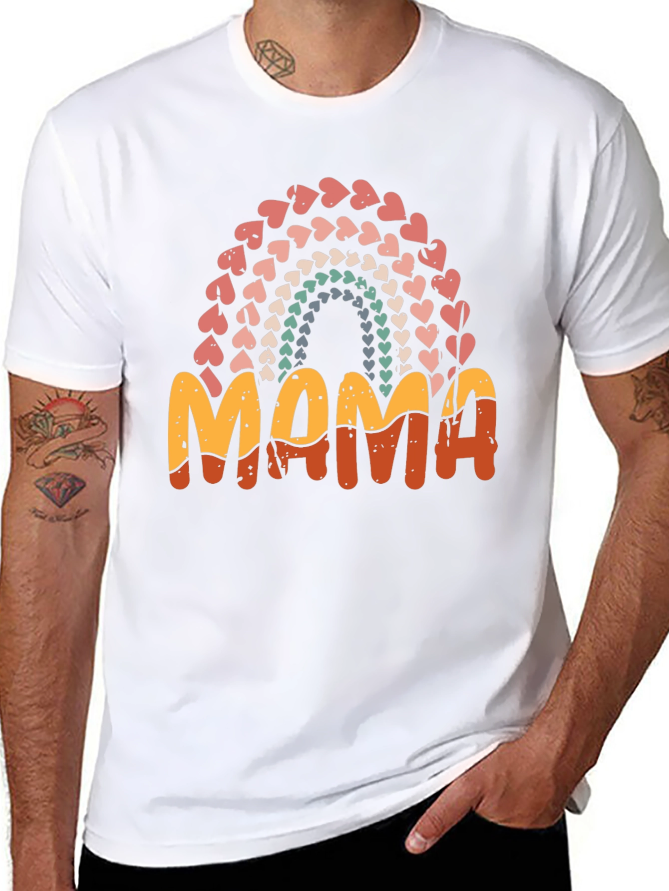 Retro Mama Heart Rainbow T-Shirt