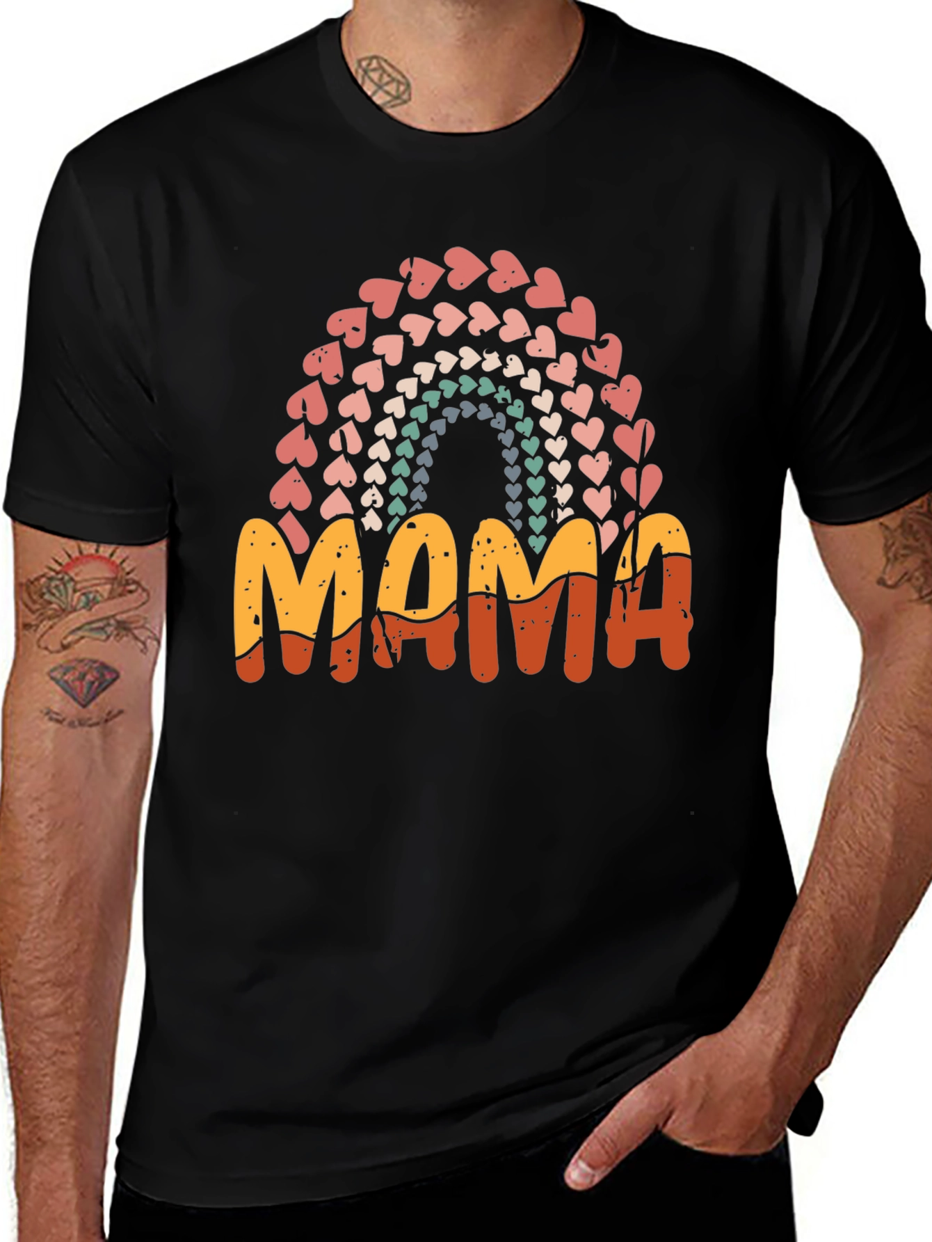 Retro Mama Heart Rainbow T-Shirt