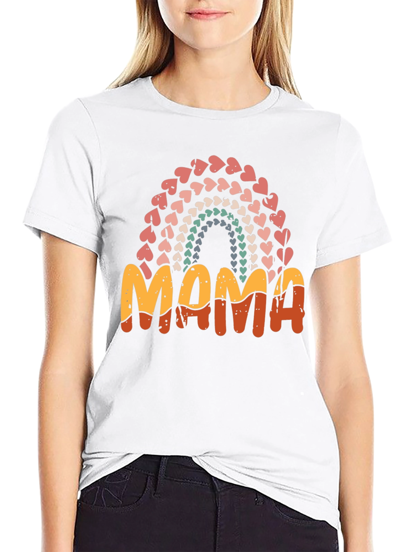 Retro Mama Heart Rainbow T-Shirt