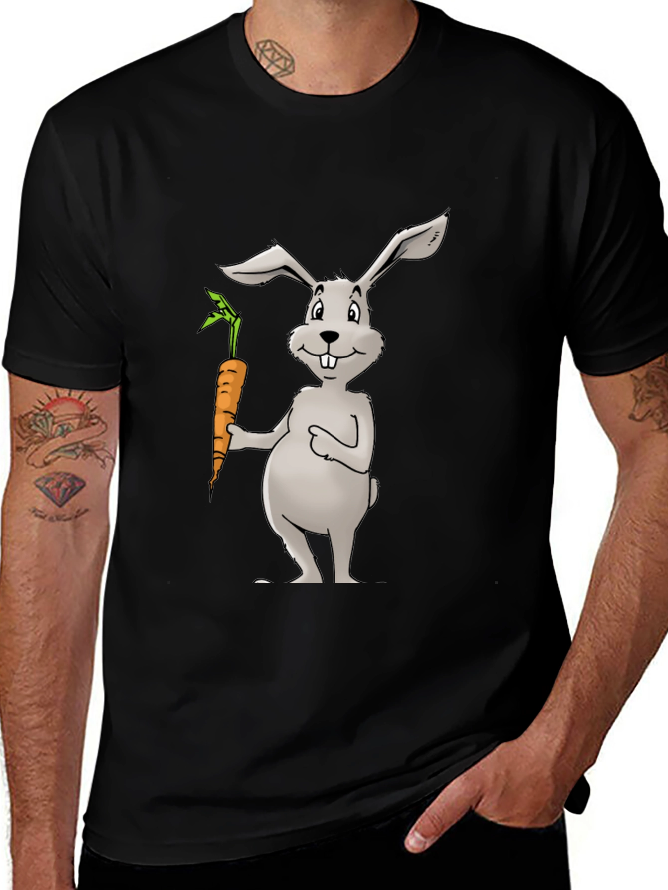 Bunny & Carrot Black T-Shirt - Unisex Graphic Tee