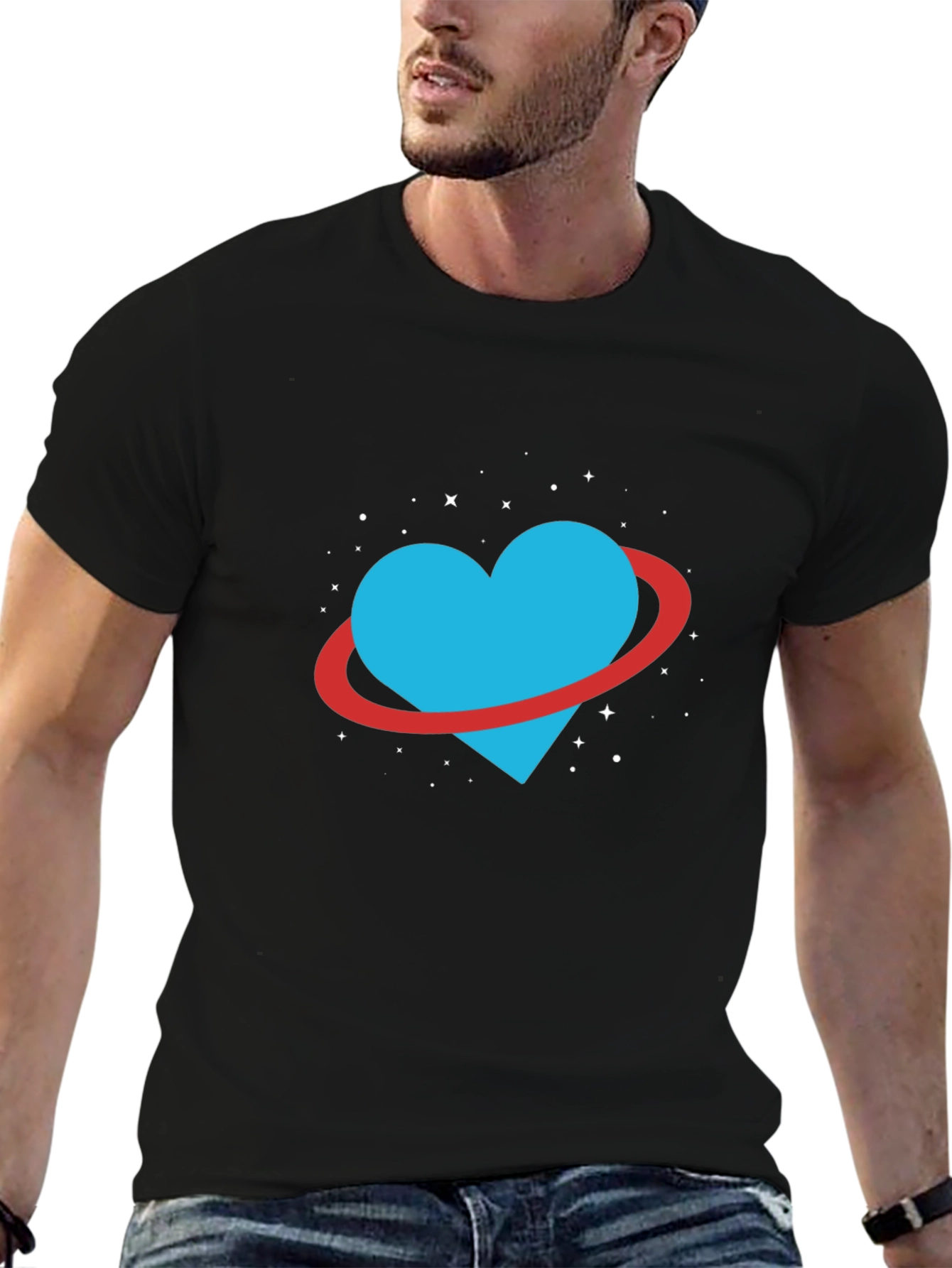 Heart Planet Graphic Black T-Shirt