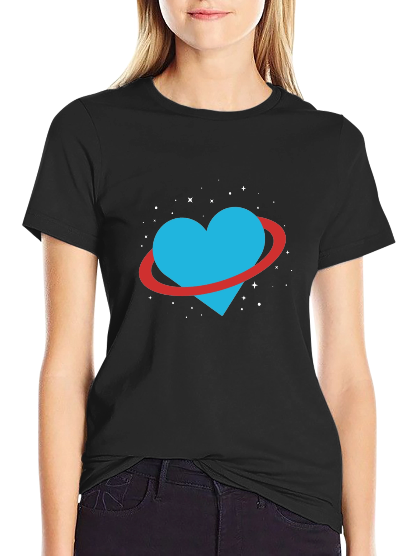 Heart Planet Graphic Black T-Shirt