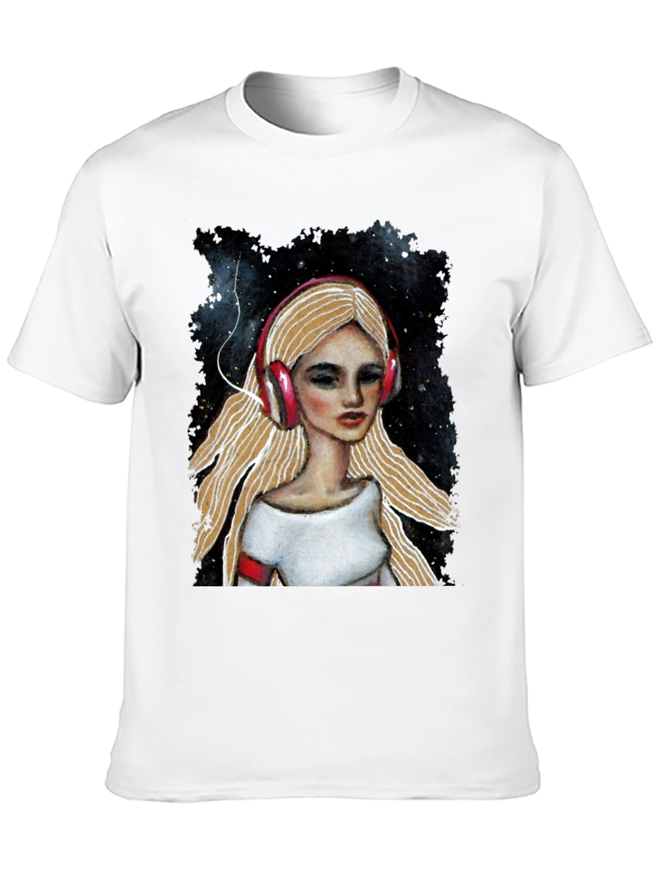 Headphones Girl Black T-Shirt
