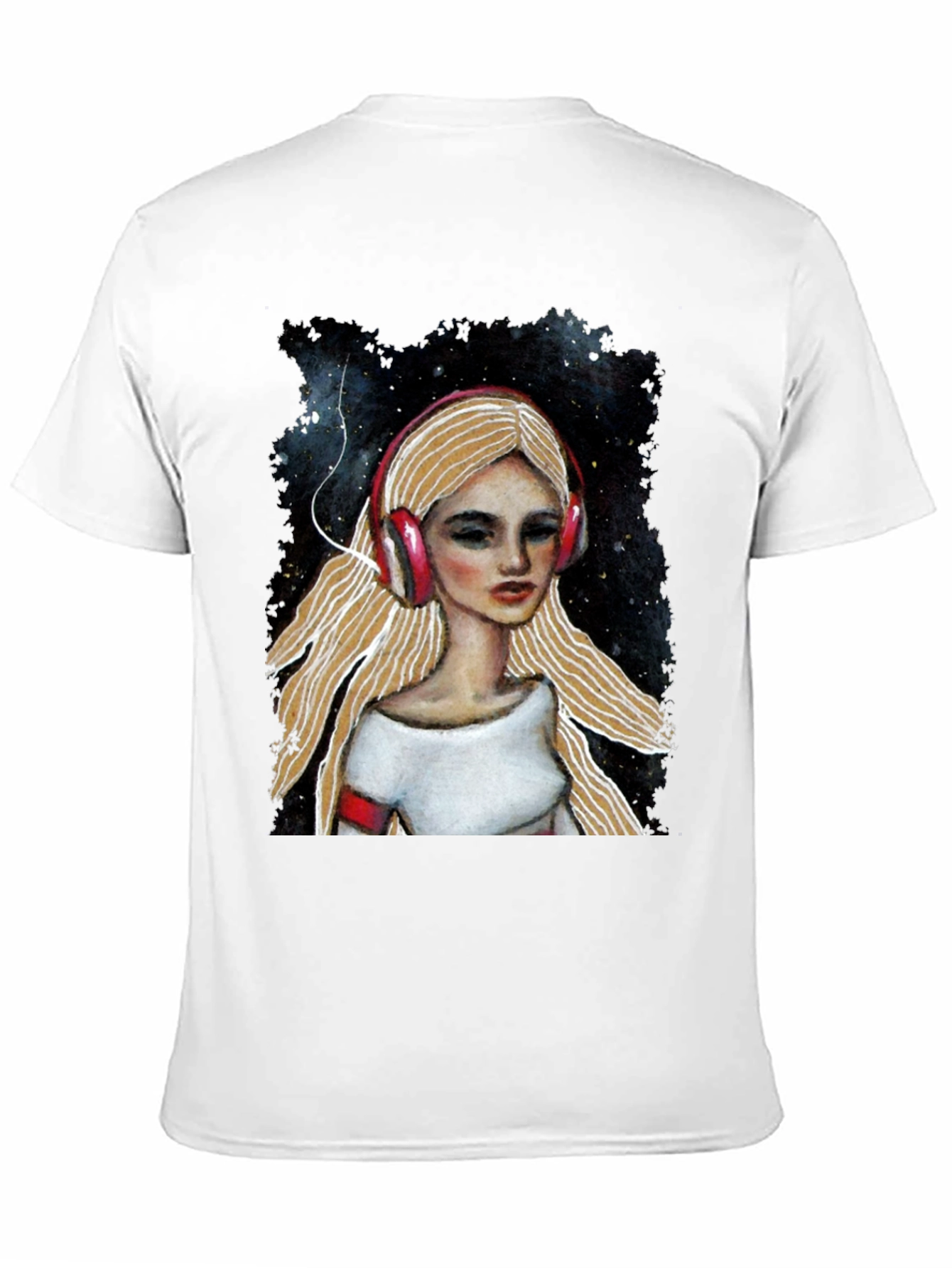 Headphones Girl Black T-Shirt