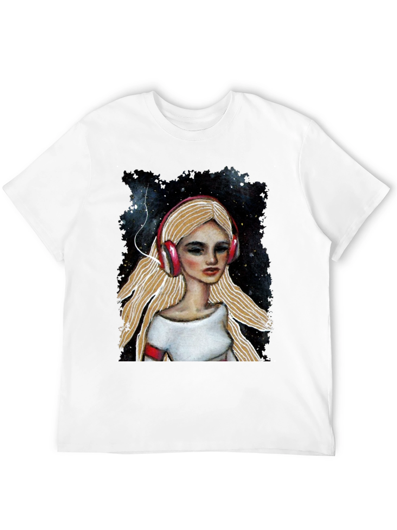 Headphones Girl Black T-Shirt