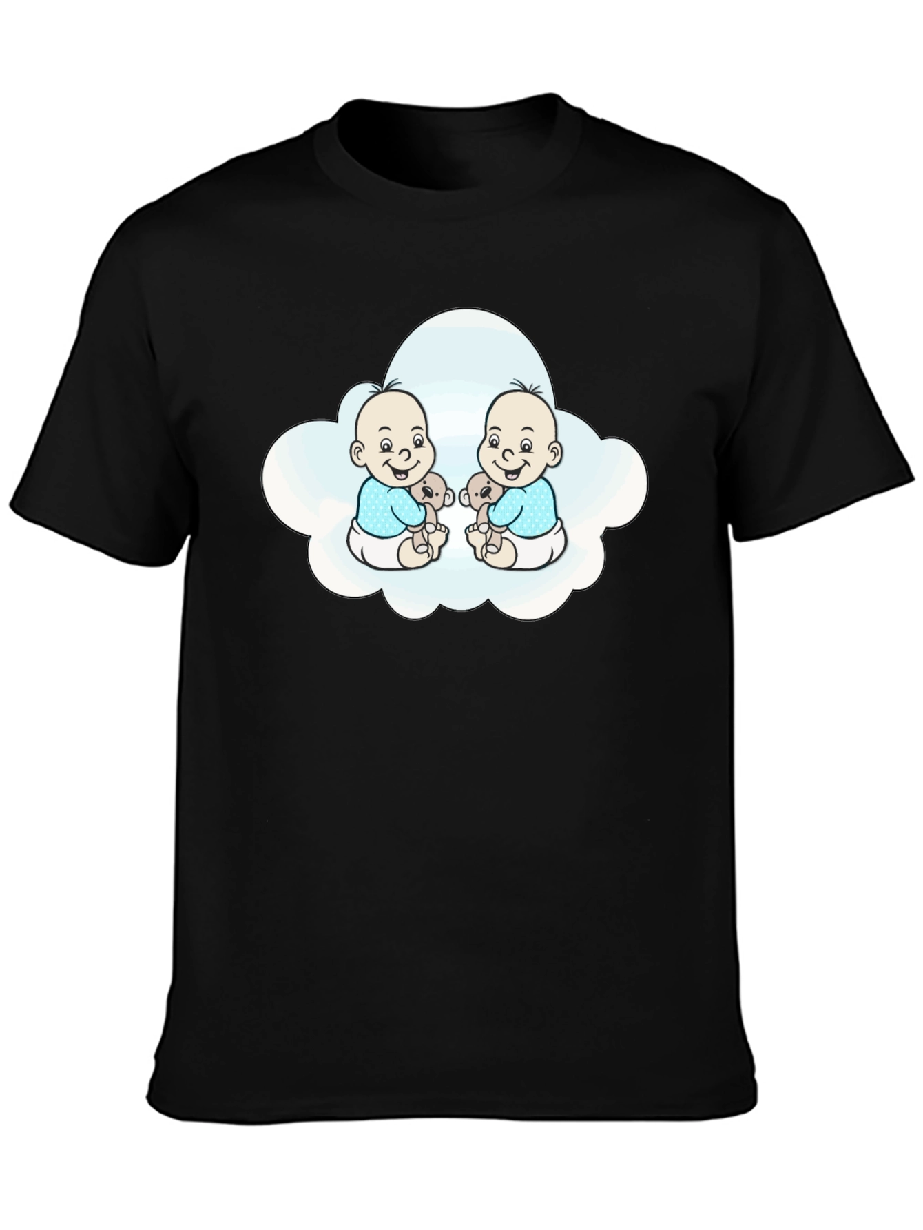 Cute Twin Babies in Cloud Black T-Shirt