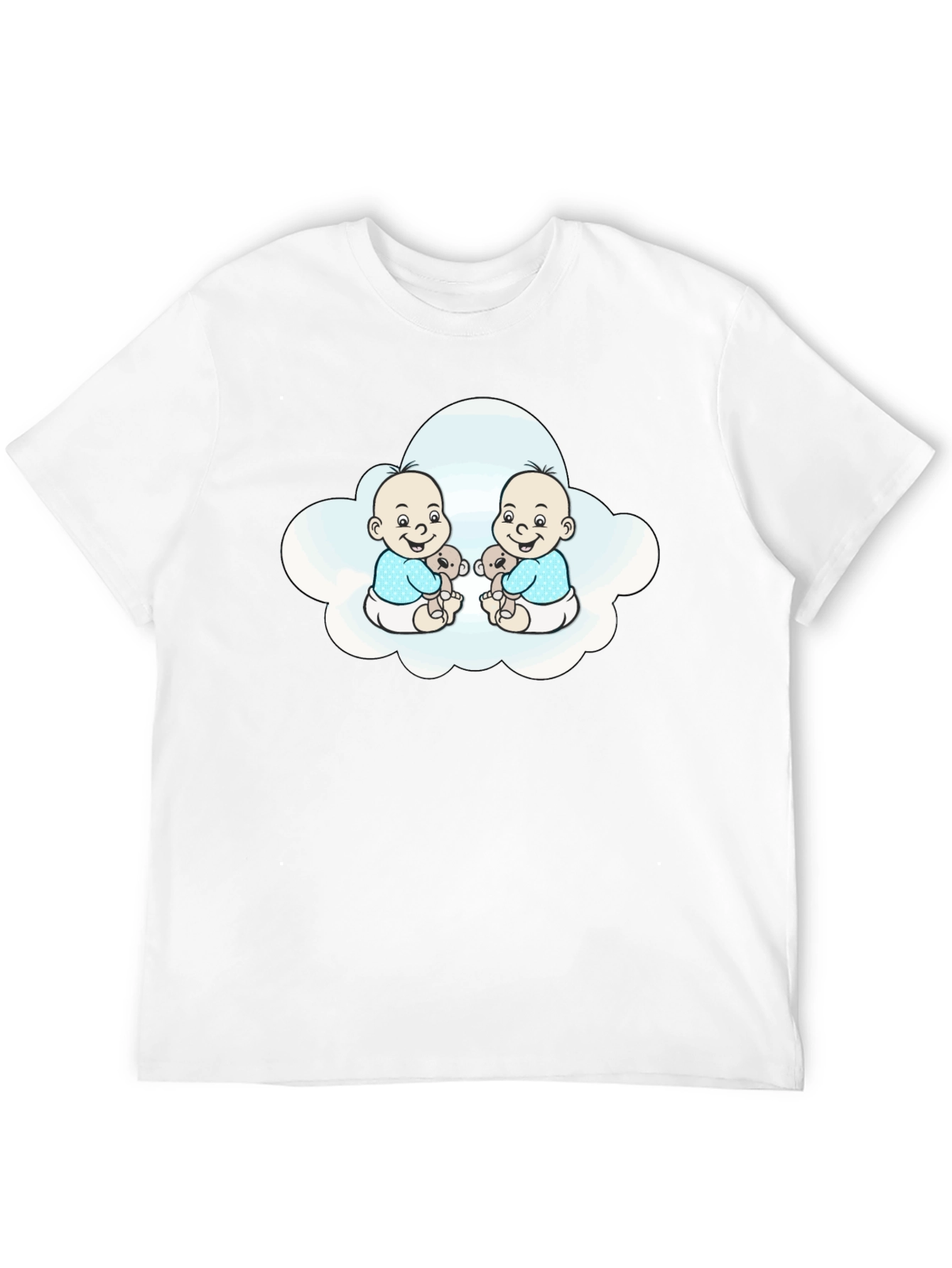 Cute Twin Babies in Cloud Black T-Shirt