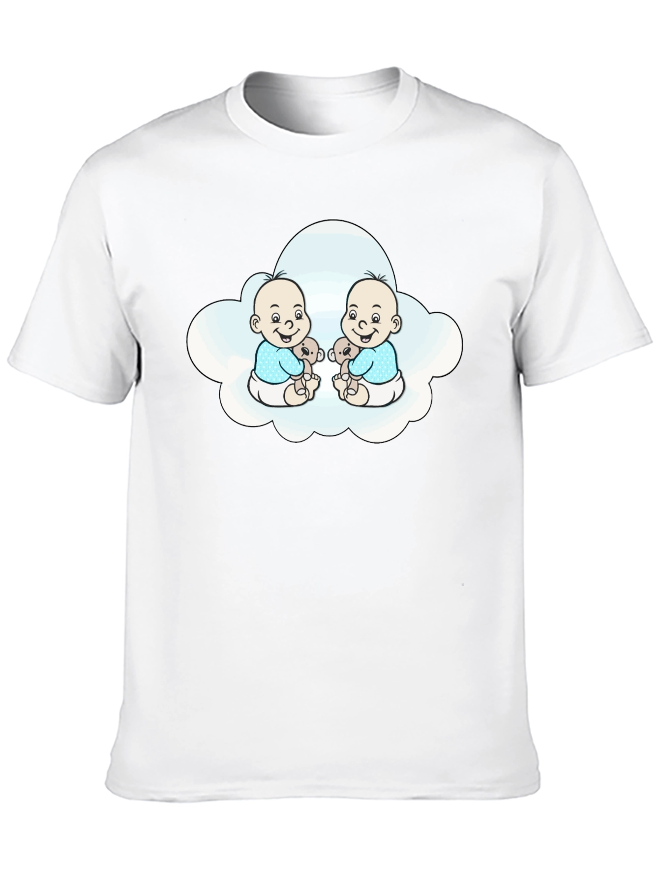Cute Twin Babies in Cloud Black T-Shirt