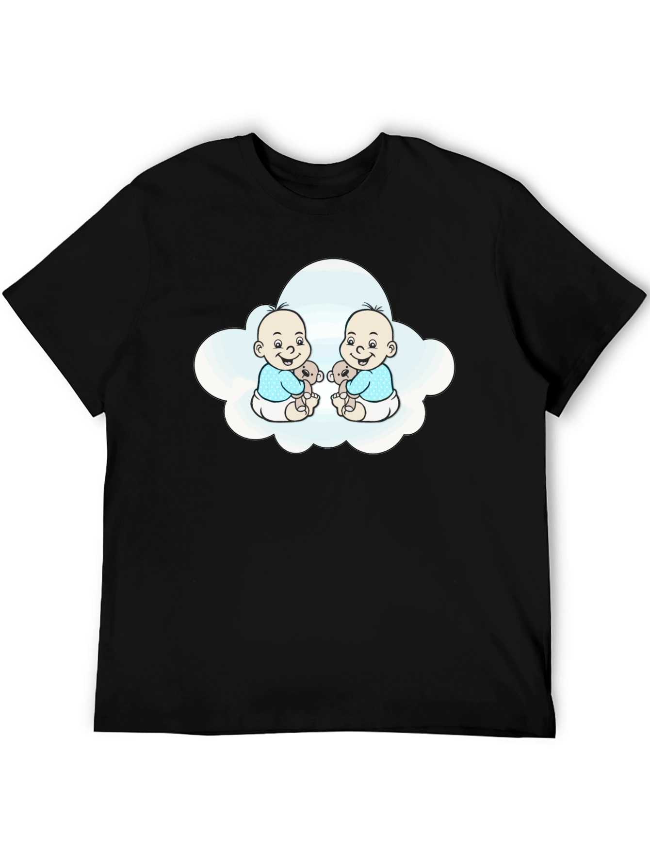 Cute Twin Babies in Cloud Black T-Shirt