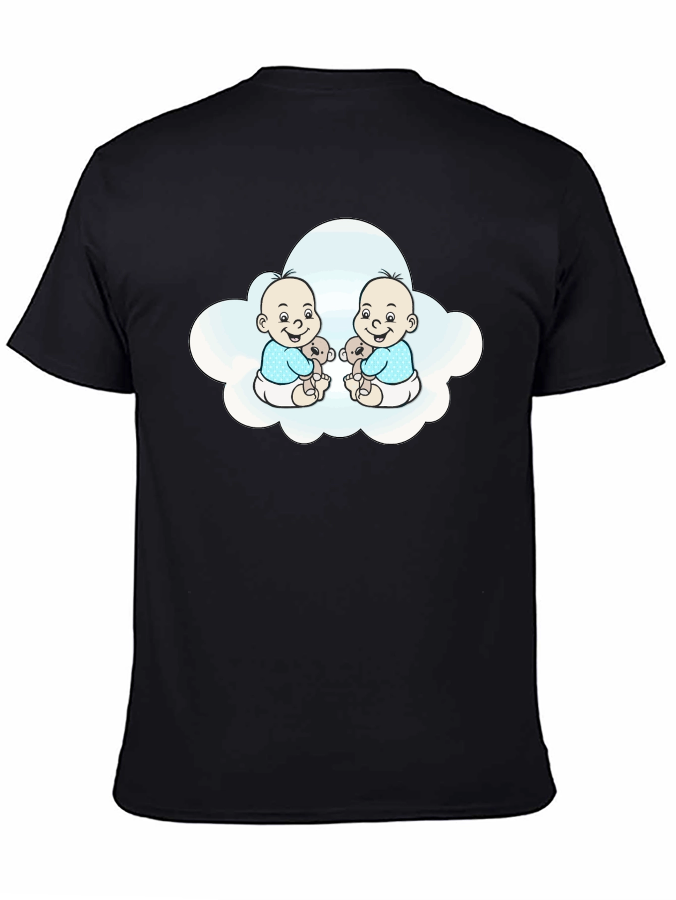 Cute Twin Babies in Cloud Black T-Shirt
