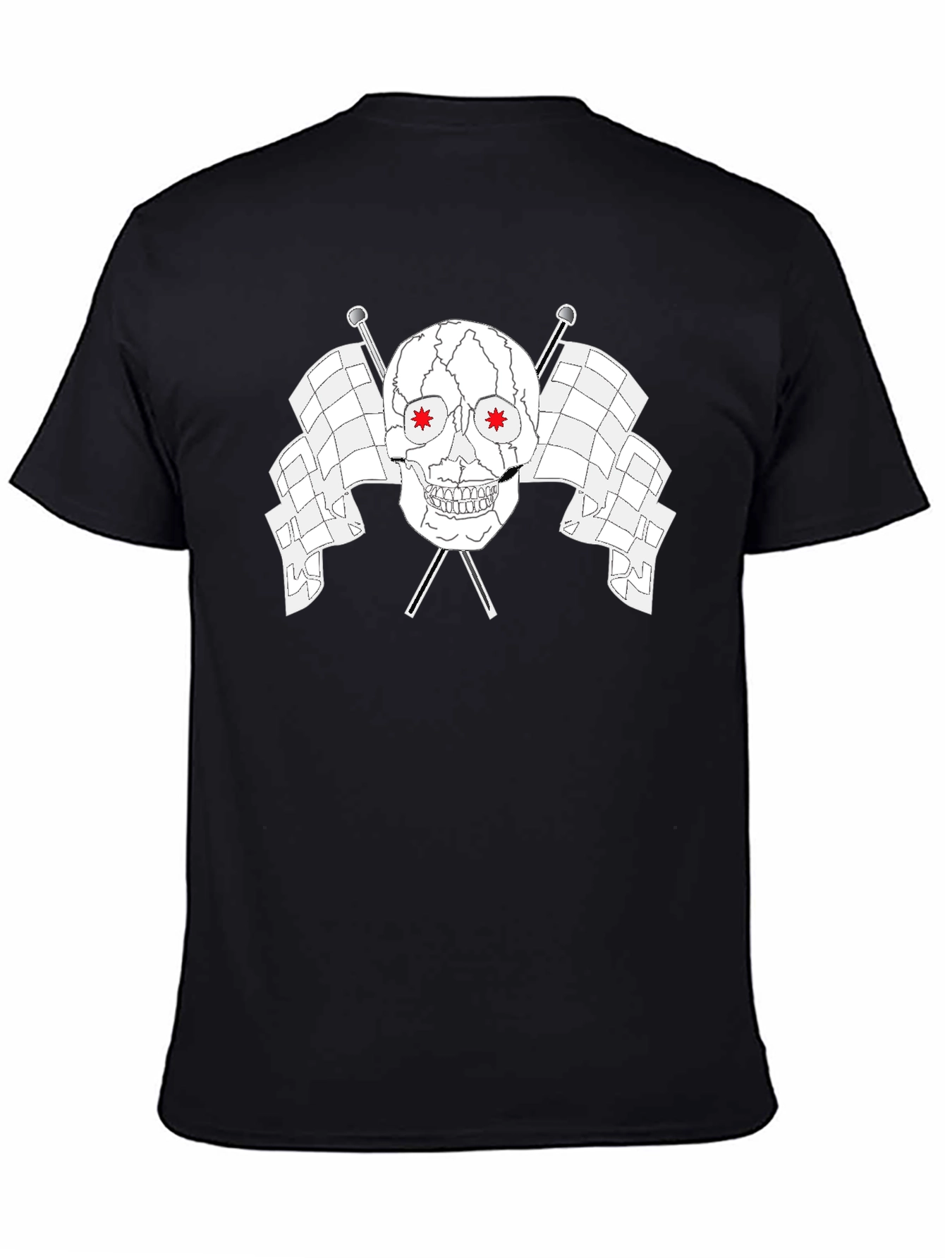 Skull & Checkered Flags Graphic Black T-Shirt